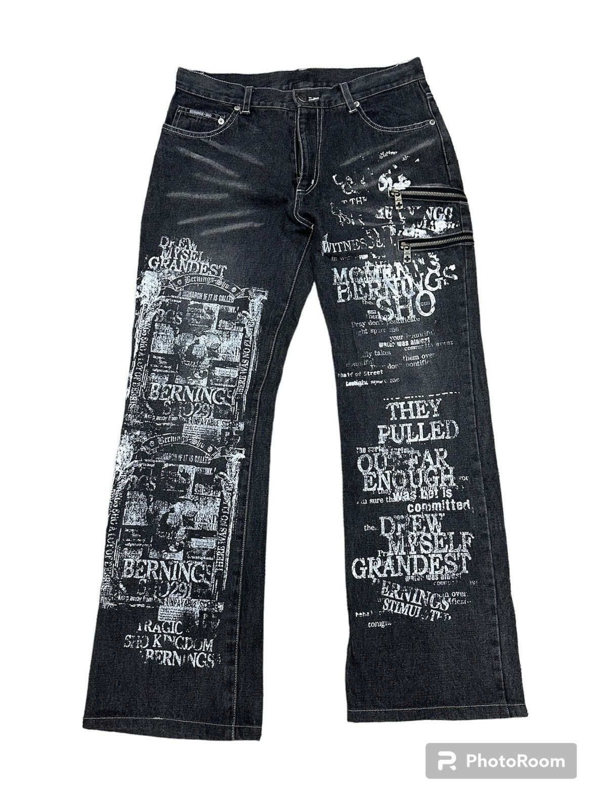 image of 14Th Addiction x If Six Was Nine Bernings Sho Spell Out Printed Pants in Black, Men's (Size 31)