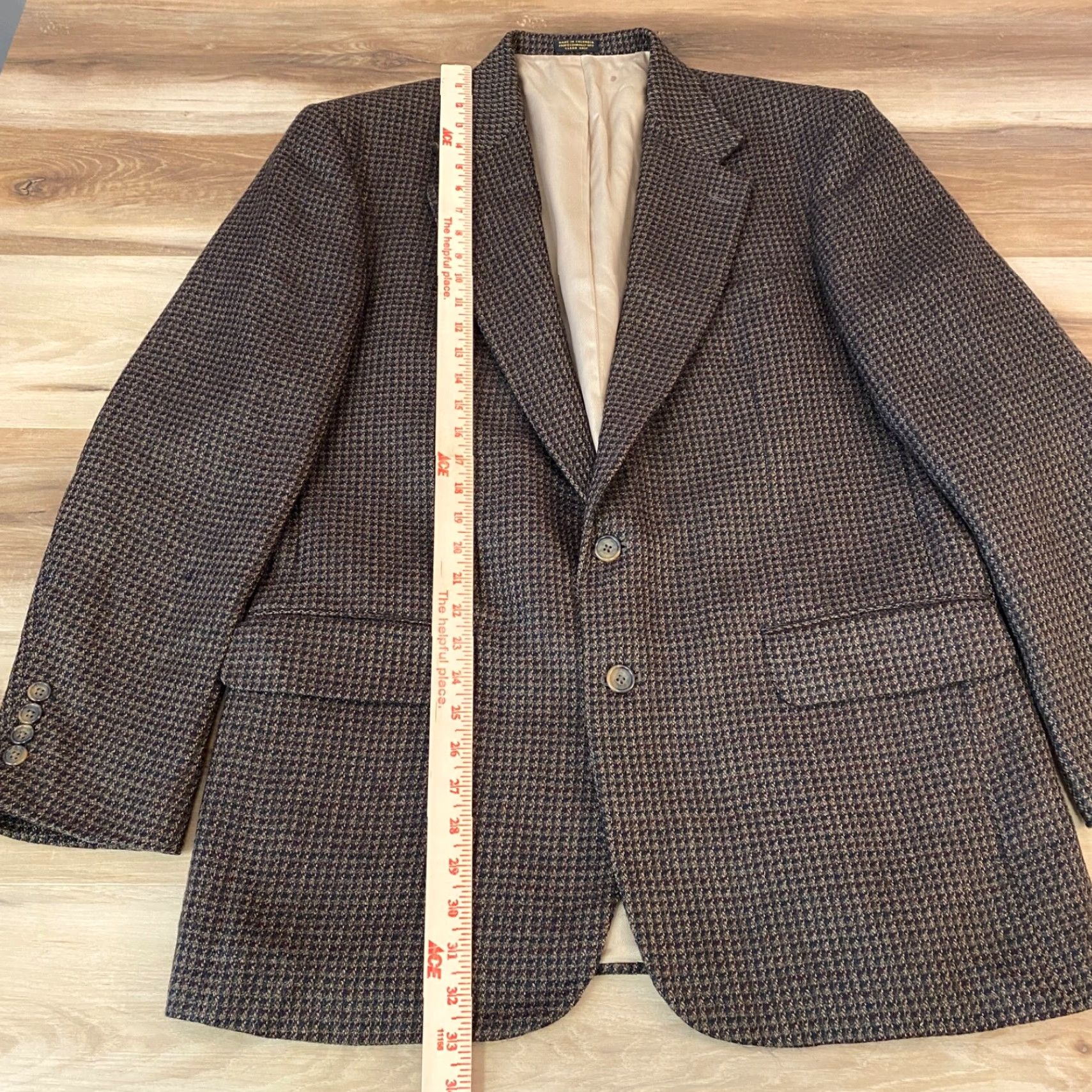 Oscar De La Renta Oscar de la Renta Blazer Mens 42L Wool Tweed Houndstooth Brown 2 Button Jacket Size 42R - 5 Thumbnail