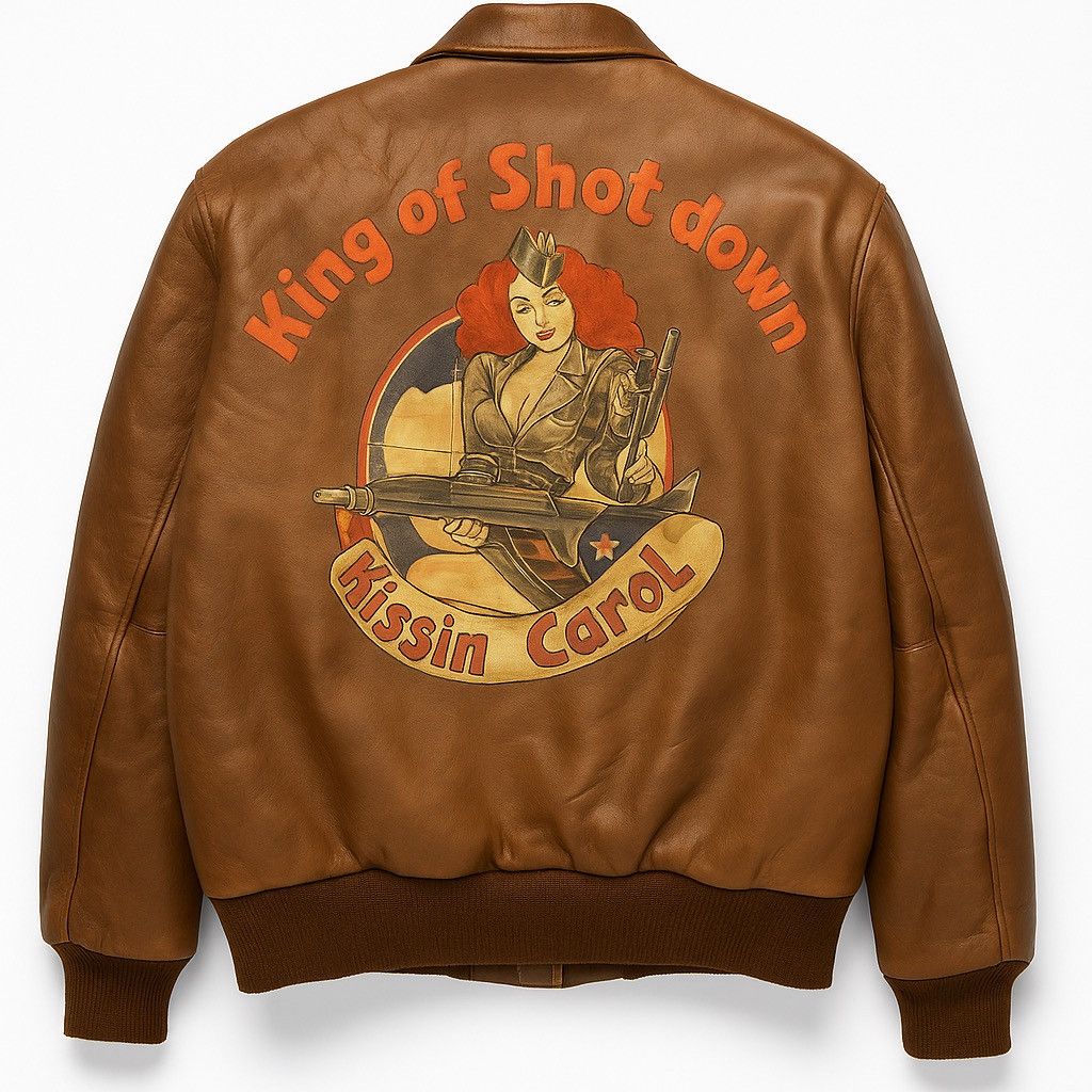 Other Vintage “King of Shot Down” Bomber Leather Jacket Aircraft Size US L / EU 52-54 / 3 - 1 Thumbnail