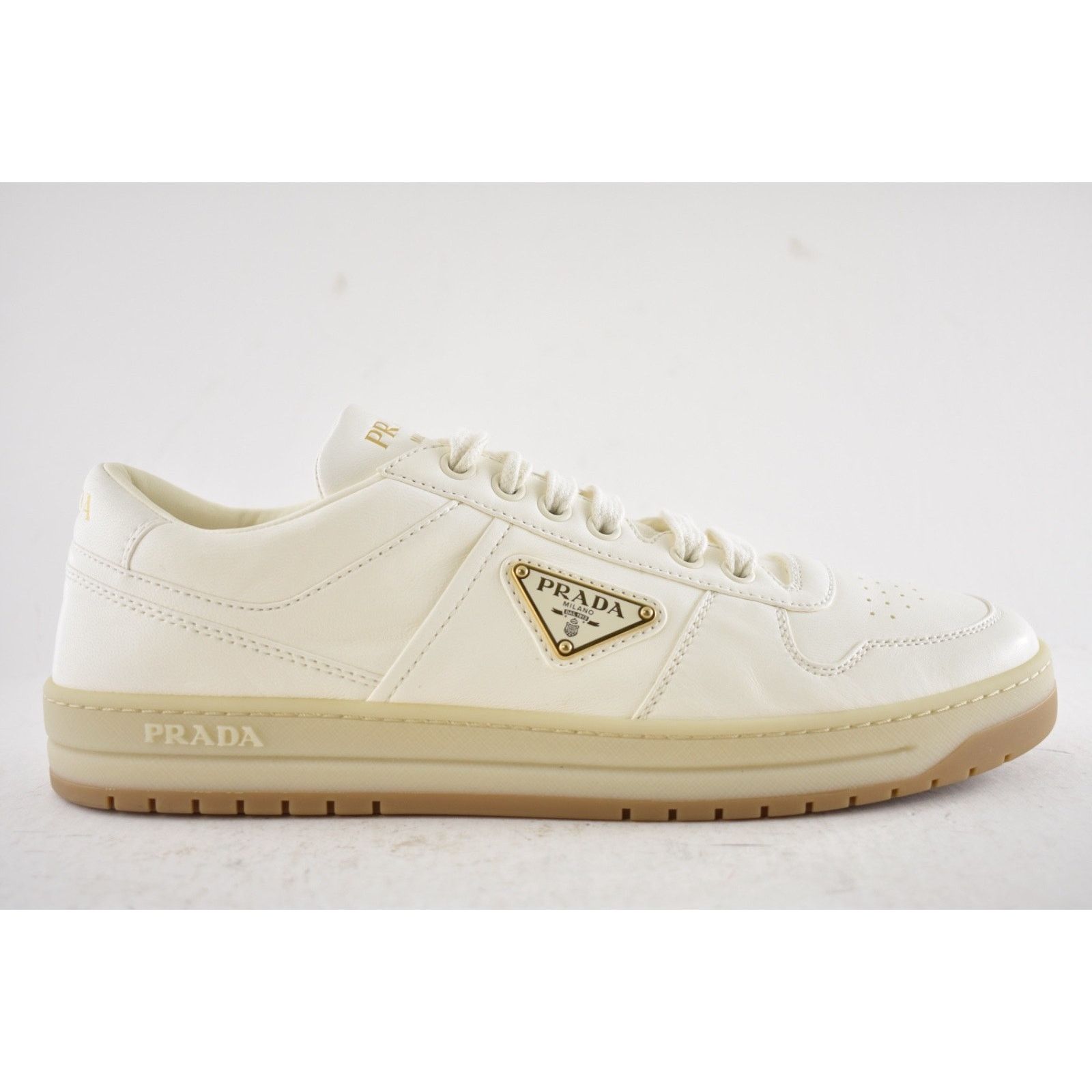 Prada Prada Downtown Leather Gold Logo Flat Low Top Sneaker 41 Size US 11 / IT 41 - 2 Thumbnail
