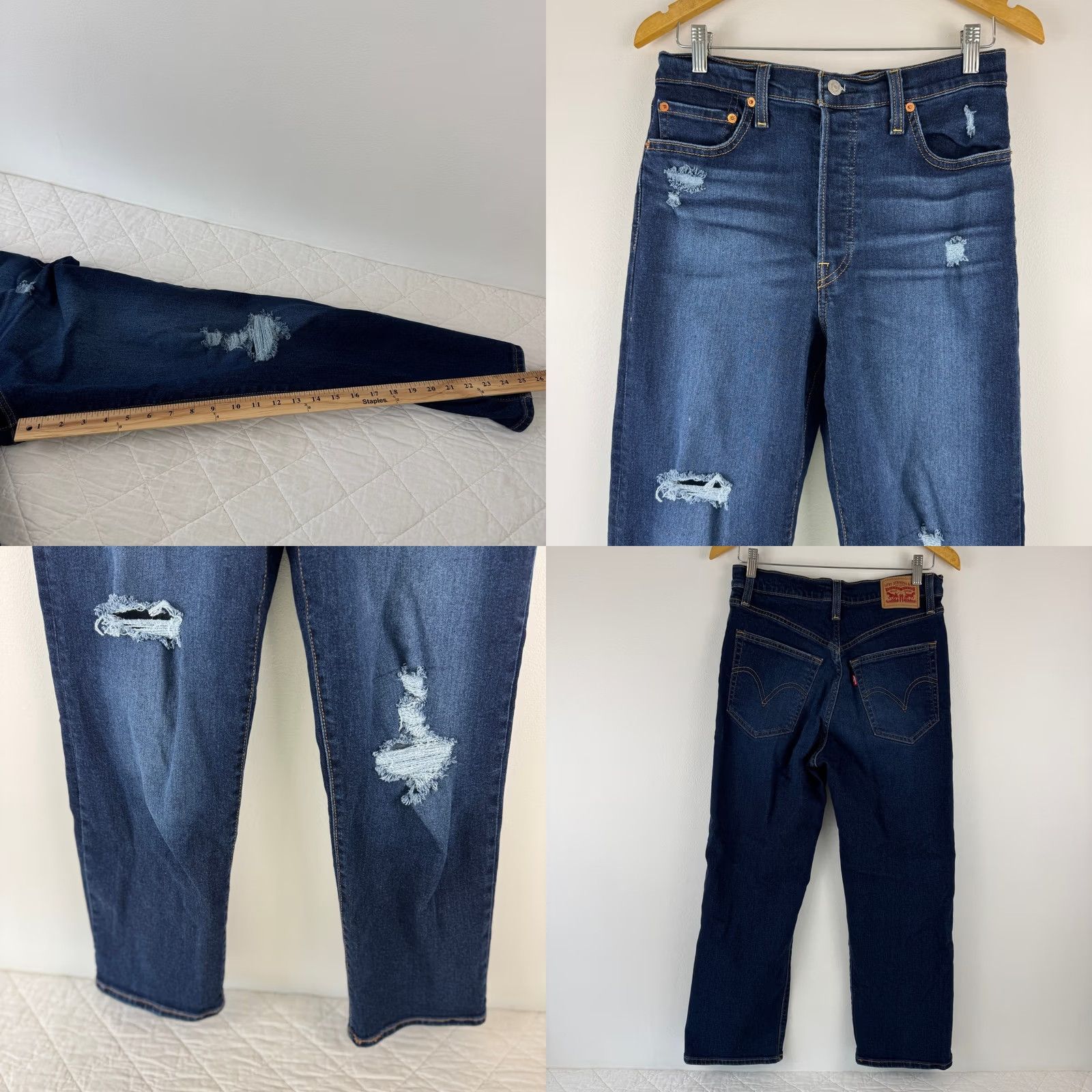 Levi's Levi's Ribcage Straight Ankle Jeans Women 29x27 Dark Indigo Destructed 72693-0133 Size 29" - 8 Thumbnail