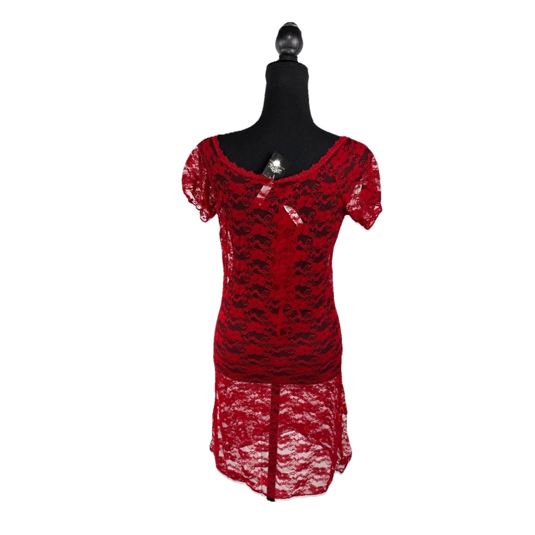 Vintage VINTAGE Just Sexy Shirt Chemise Red Lace Set Size M Adult Womens Nightie Thong Lace Sheer Nightwear Size ONE SIZE - 2 Thumbnail