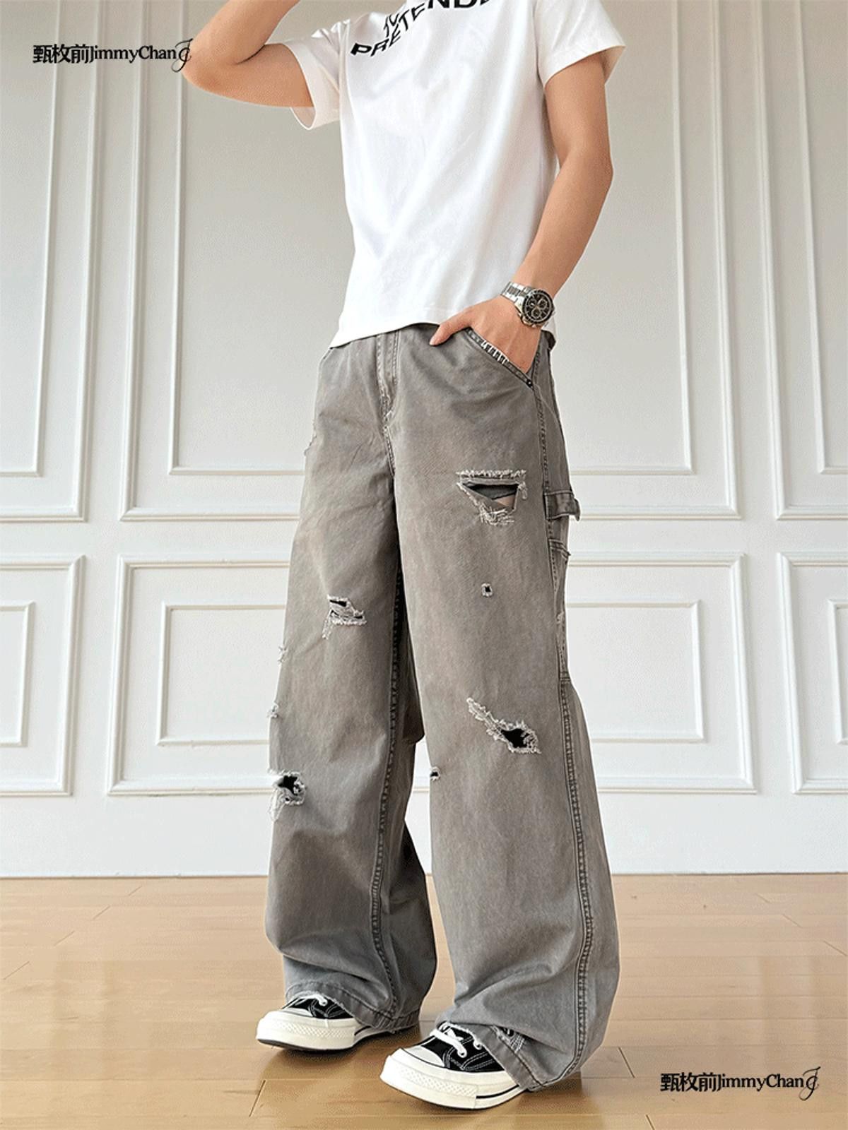 Other Distressed Wide Leg Denim Jeans Size US 30 / EU 46 - 2 Thumbnail