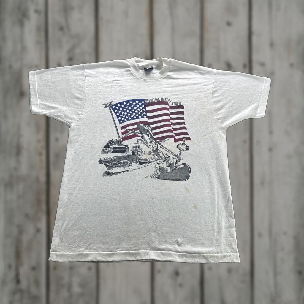 Vintage VINTAGE Screen Stars Best Operation Desert Storm Shirt Mens XL White USA Flag Military Graphic 90s T-Shirt Mens Size US XL / EU 56 / 4 - 1 Thumbnail