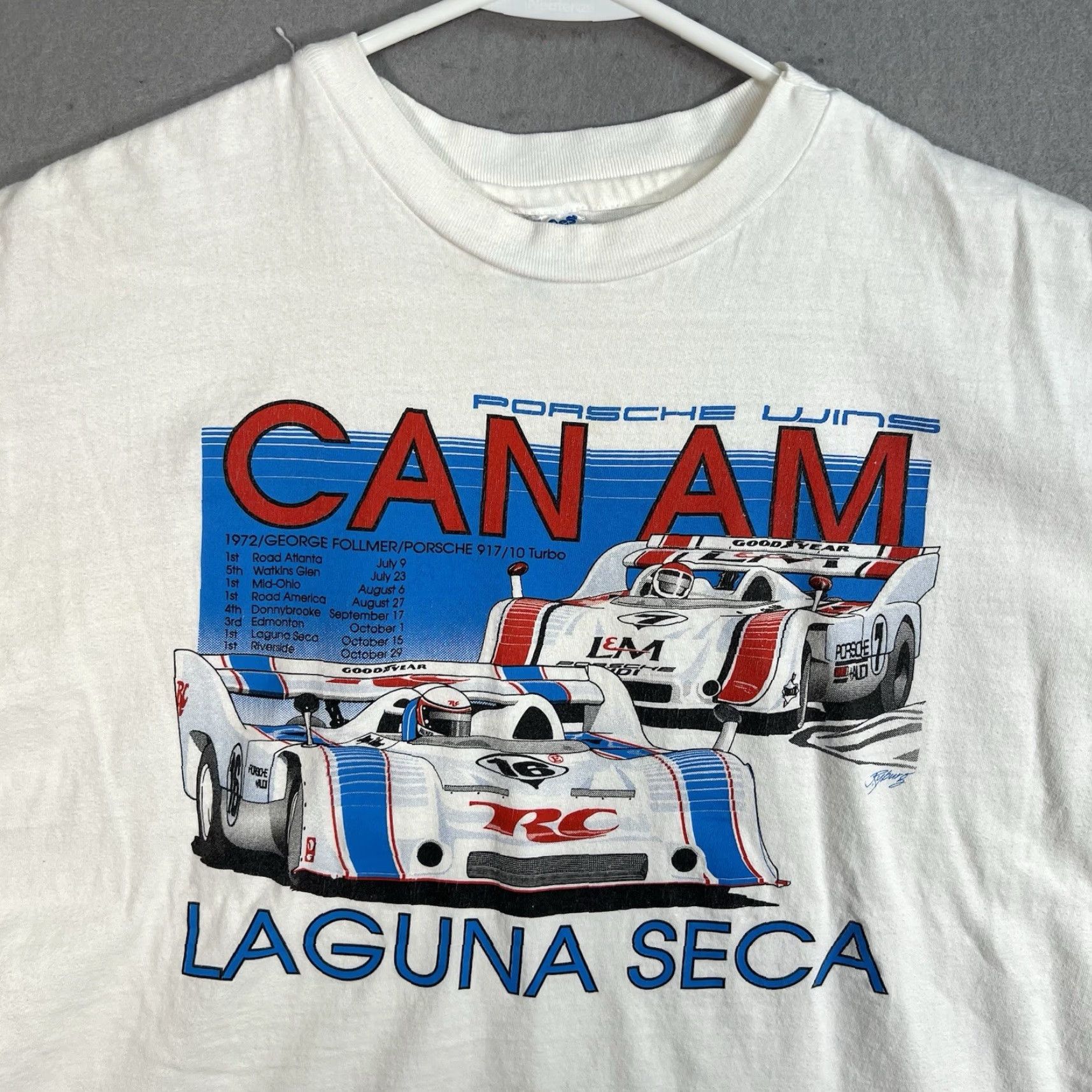 Hanes VINTAGE 1990s Porsche 917 Can Am Racing T Shirt Men's XL White Cotton Graphic Tee Sportswear Size US XL / EU 56 / 4 - 4 Thumbnail
