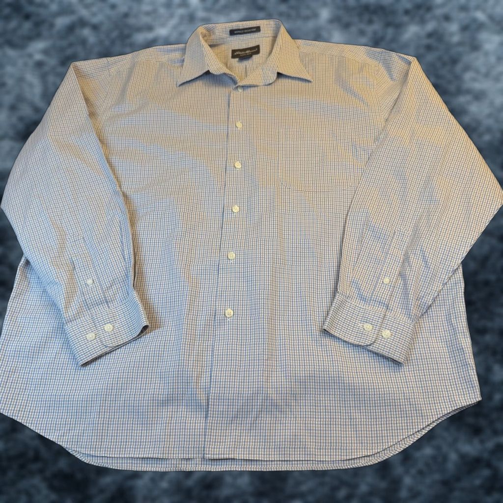 Eddie Bauer Eddie Bauer shirt Men XL Wrinkle Resistant Plaid Button Up Long Sleeve Dress Shirt Blue Check Casual Business Size US XL / EU 56 / 4 - 1 Thumbnail