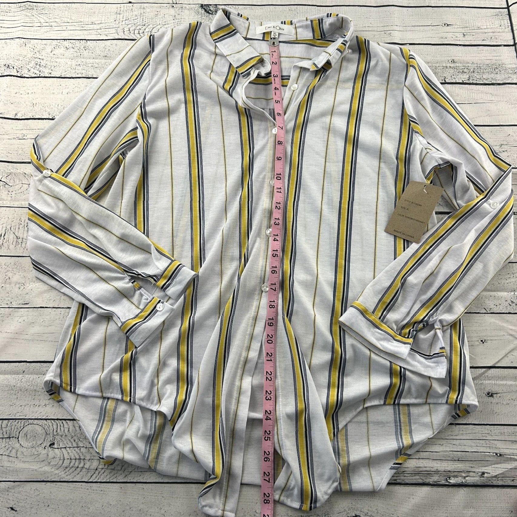 Vintage Eden & Olivia Striped Long Sleeve Button-Up Shirt Womens 2XL White Yellow Size XXL / US 16-18 / IT 52-54 - 6 Thumbnail