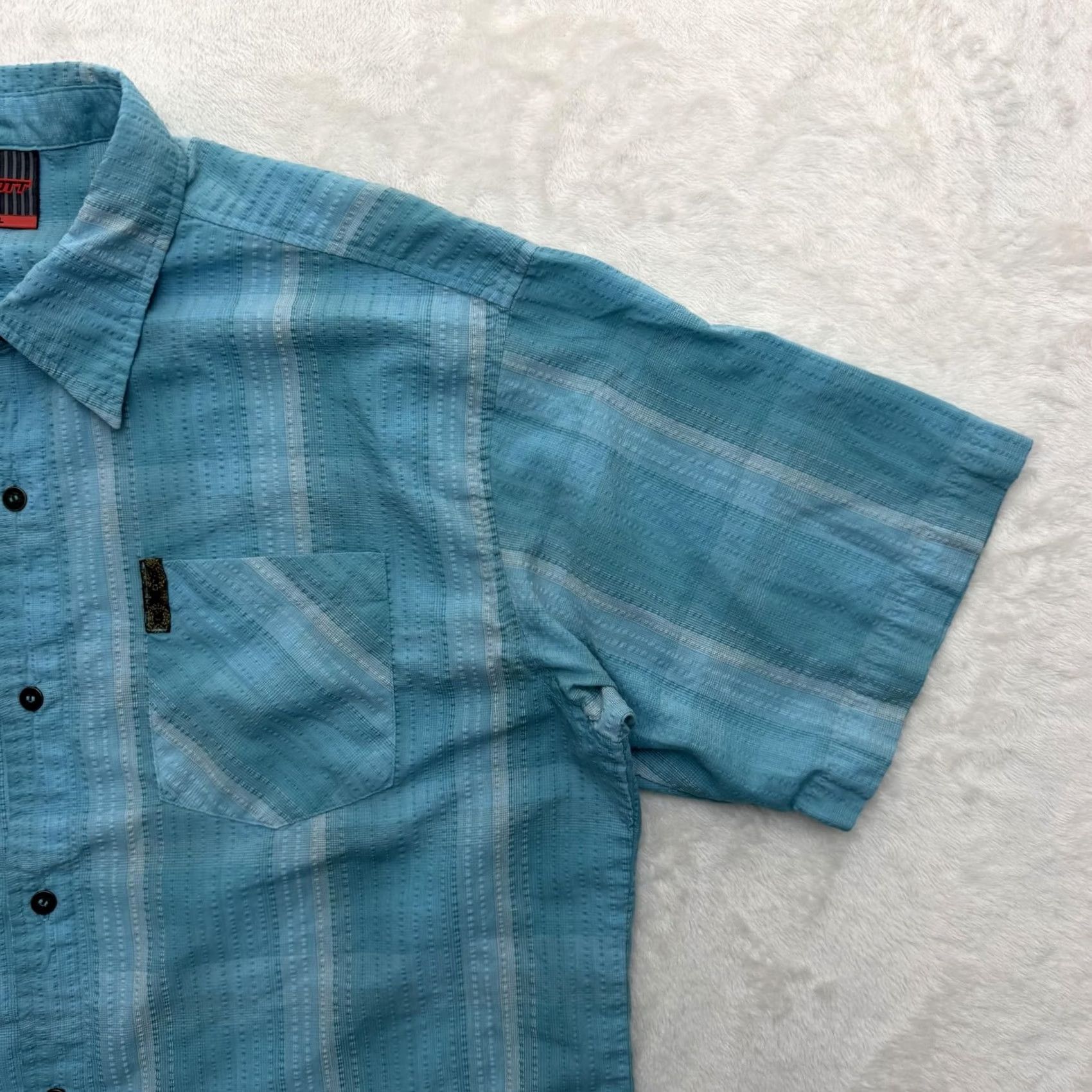 Vintage SCOTT Shirt Mens XL Blue Striped Textured Woven Casual Button Up Short Sleeve Size US XL / EU 56 / 4 - 3 Thumbnail
