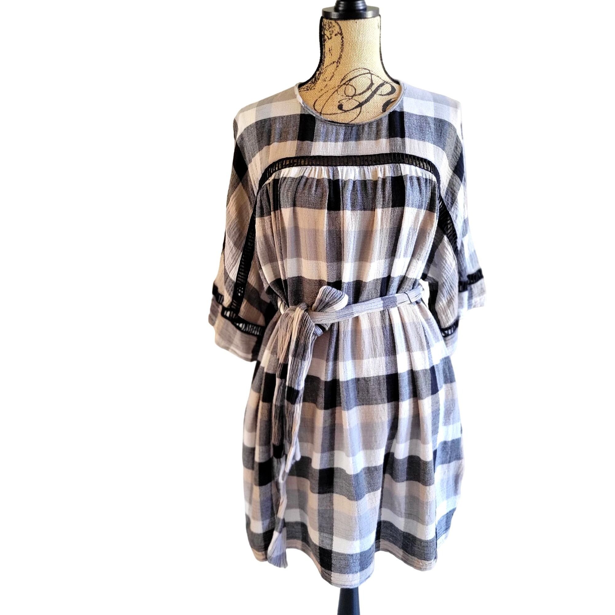 Anthropologie Anthropology Mauve Plaid Bohemian Tunic Dress With Belt & L Size S / US 4 / IT 40 - 6 Thumbnail