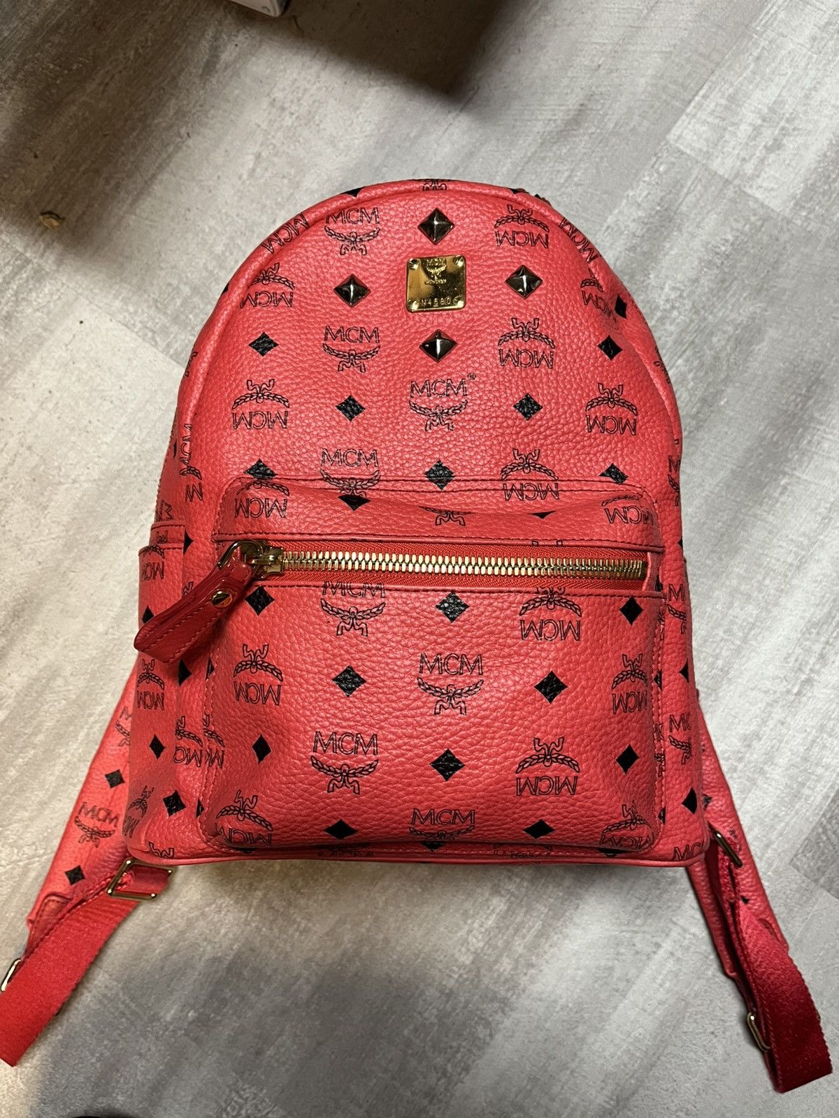 MCM MCM Red/Watermelon Colour Logo Monogram Backpack Size ONE SIZE - 1 Thumbnail