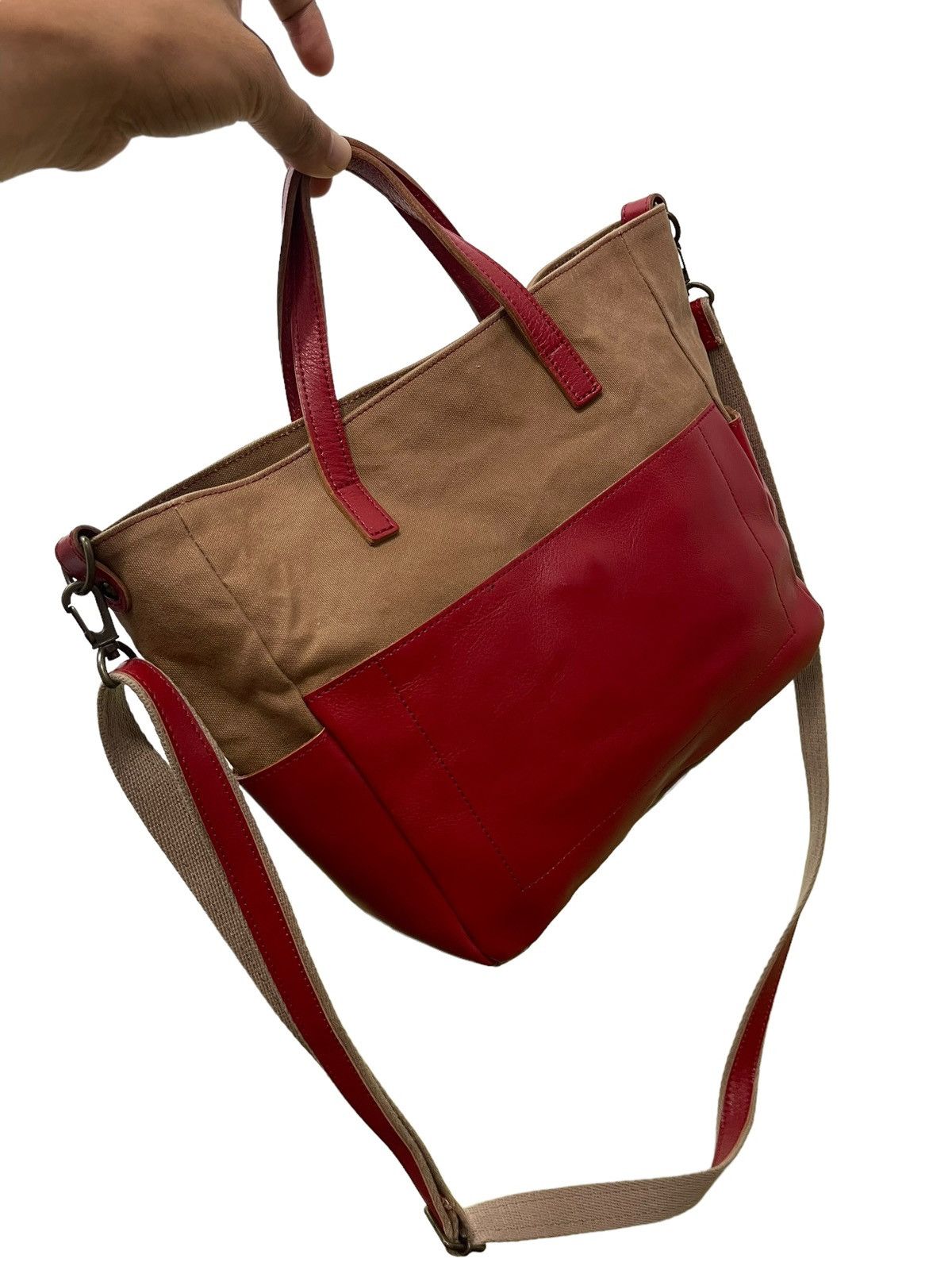 Japanese Brand Leather Cotton Canvas Lily Japan Sling Cross Body Bag 4🟩 Size ONE SIZE - 2 Thumbnail