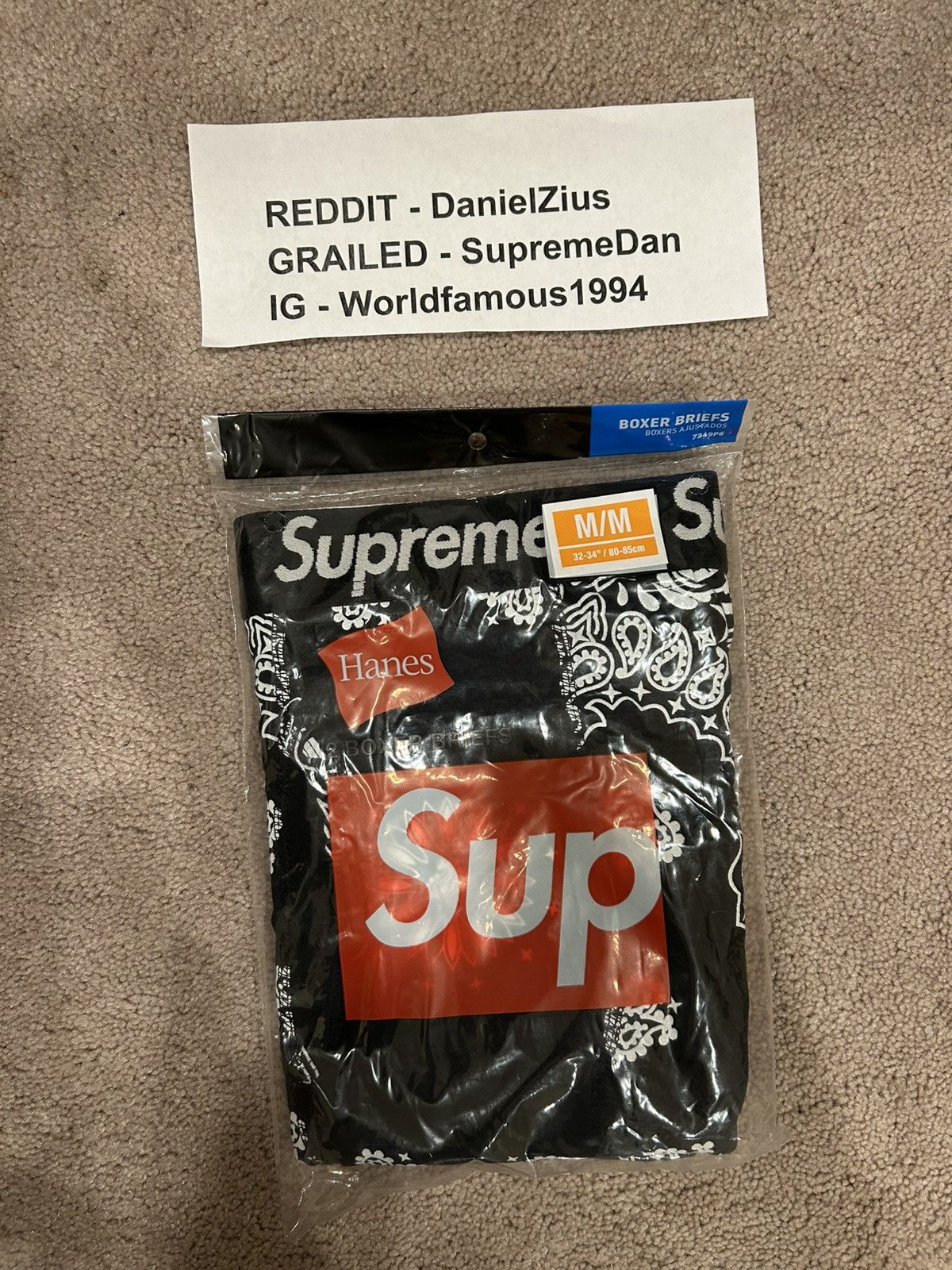 Hanes × Supreme Supreme x Hanes Bandana Boxer Briefs (2 Pack) 'Black' Size 34 - 2 Thumbnail