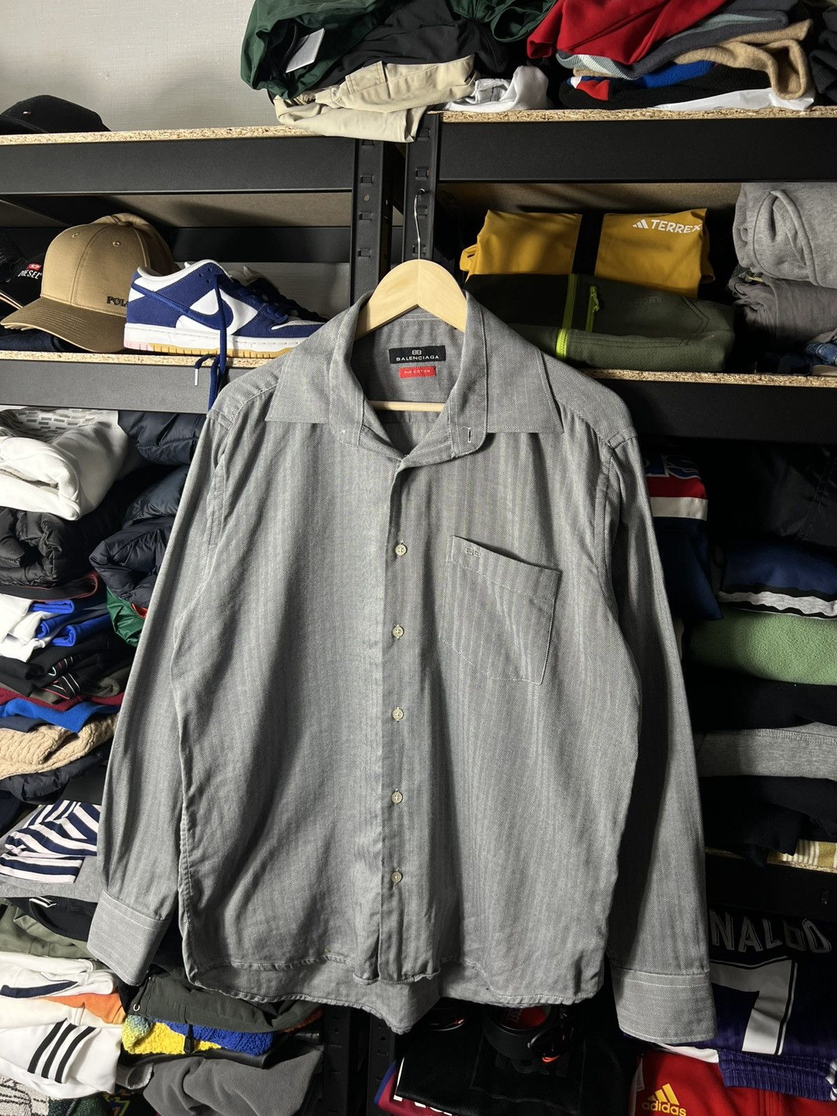 Balenciaga Pure Cotton Herringbone Button-Up Shirt – Size 44