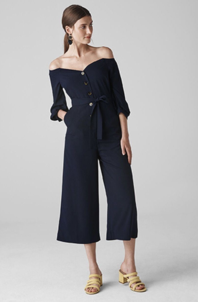 Whistles Whistles Navy Carina Jumpsuit Off Shoulder Crop Wide Leg Size XS / US 0-2 / IT 36-38 - 5 Thumbnail