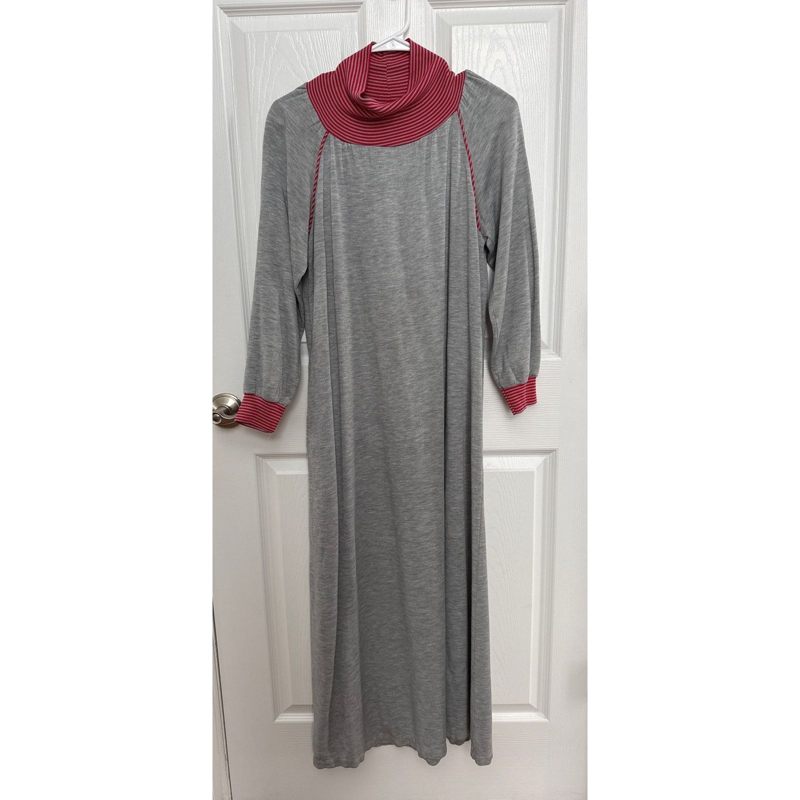 Vintage American Vtg Sears JR Bazaar turtleneck maxi dress gray red Size M / US 6-8 / IT 42-44 - 18 Thumbnail