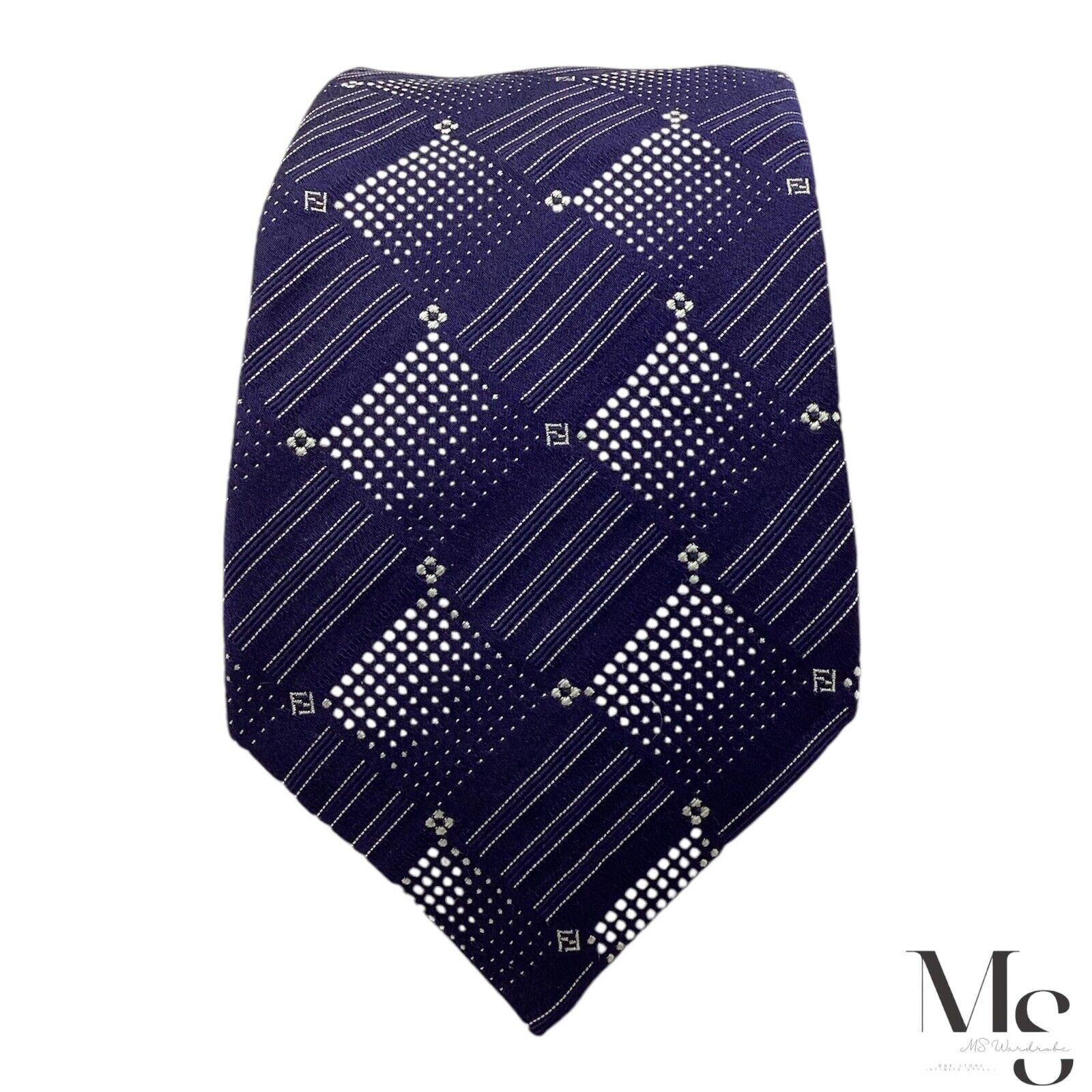 Fendi FENDI Blue Geometric Monogrammed FF Silk Tie Made In Italy W Size ONE SIZE - 3 Thumbnail