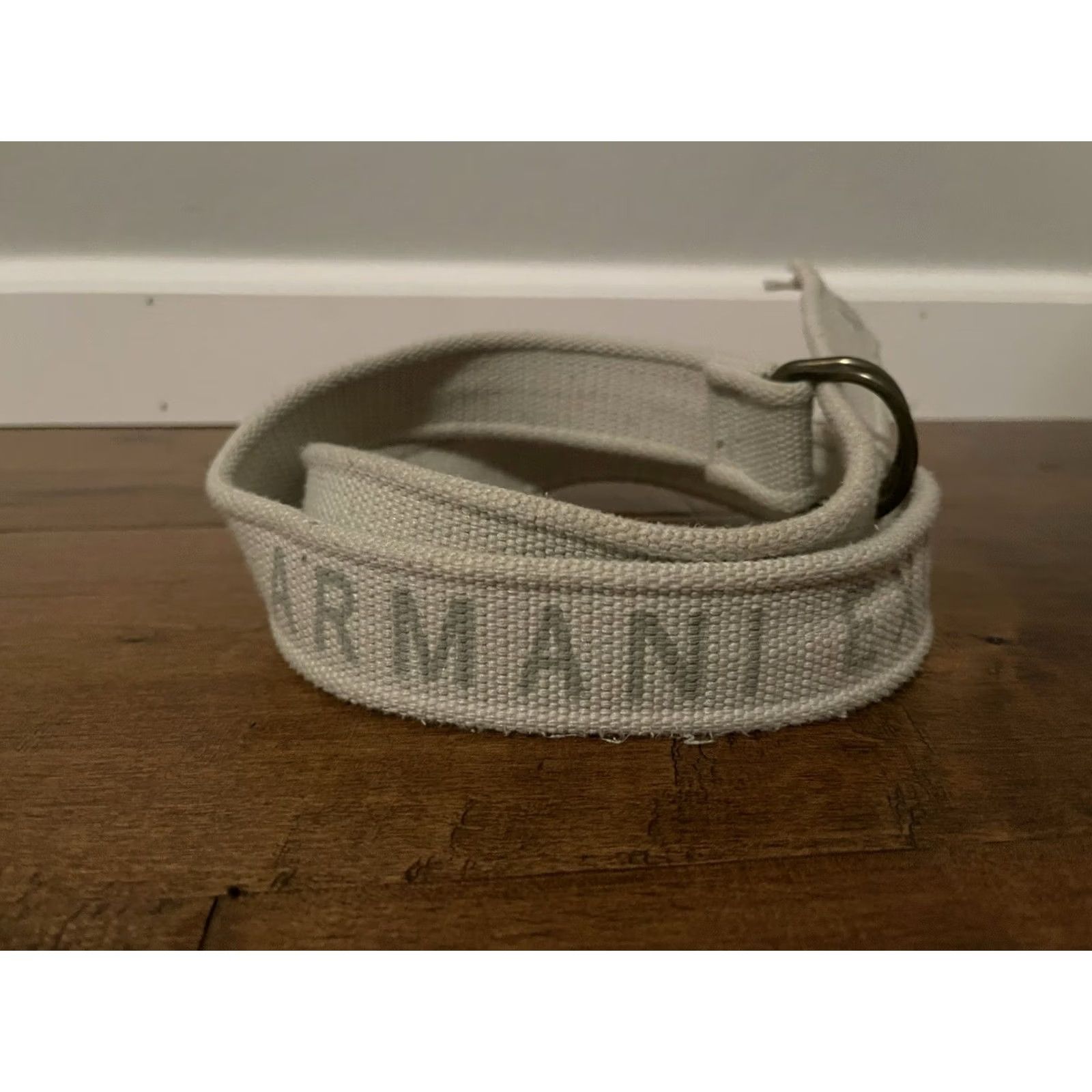 Armani Exchange VINTAGE Armani Exchange Belt Canvas Ivory D Double Ring Men M/L Ivory Buckle 43.5in 1.5in Wide Mens Size ONE SIZE - 3 Thumbnail