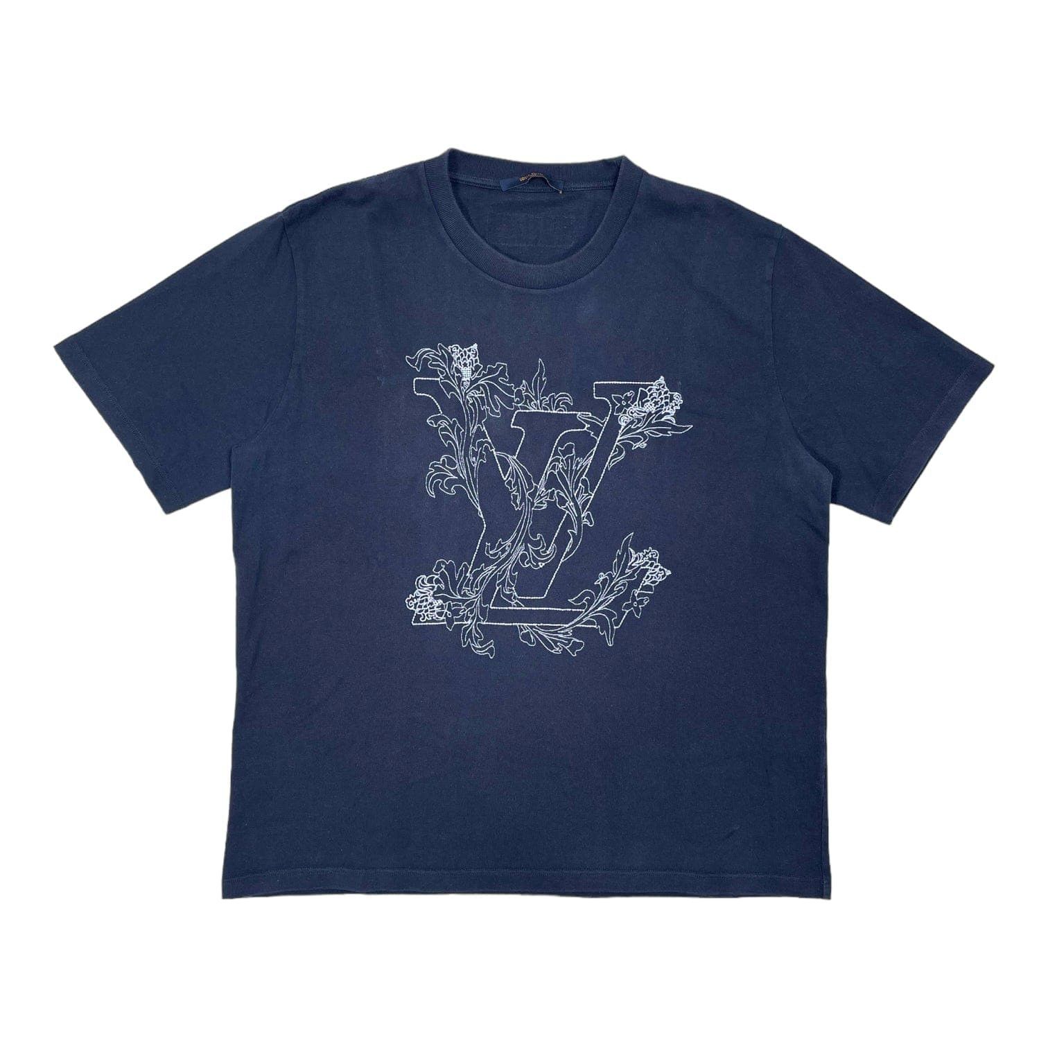 Louis Vuitton Embroidered Flower Logo Short Sleeve Tee Shirt Navy Size US XXL / EU 58 / 5 - 1 Thumbnail