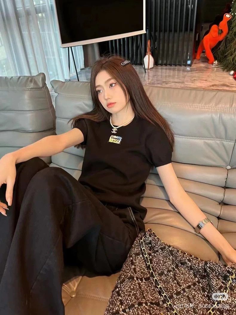 Chanel Chanel Embroidered beaded sequin letter black T-shirt Size XXS / US 00 / IT 34 - 8 Thumbnail