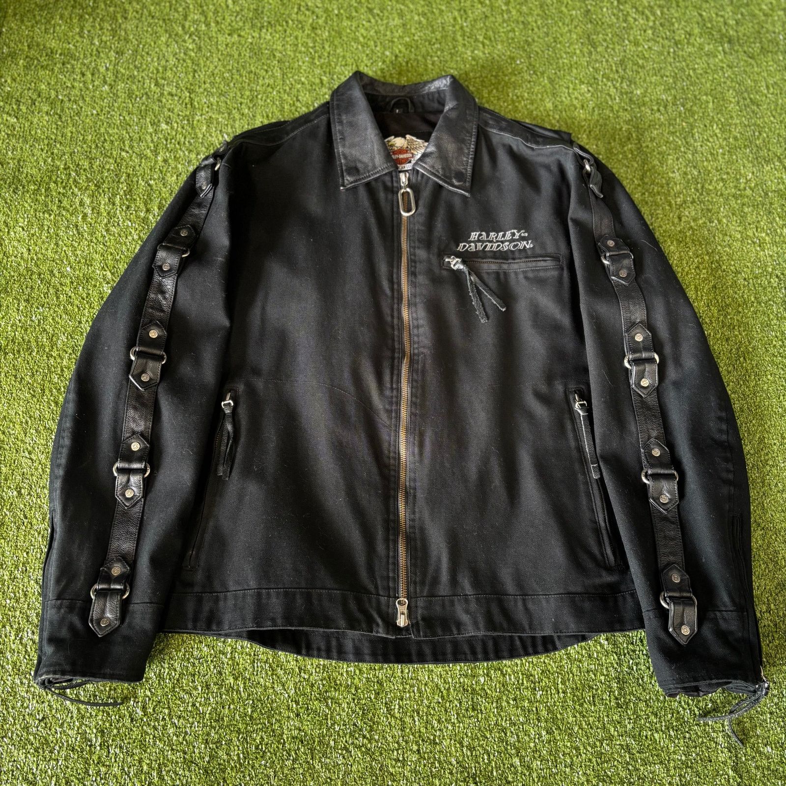 Harley Davidson Sick Vintage 90s Harley davidson canvas/leather biker jacket Size US L / EU 52-54 / 3 - 1 Thumbnail
