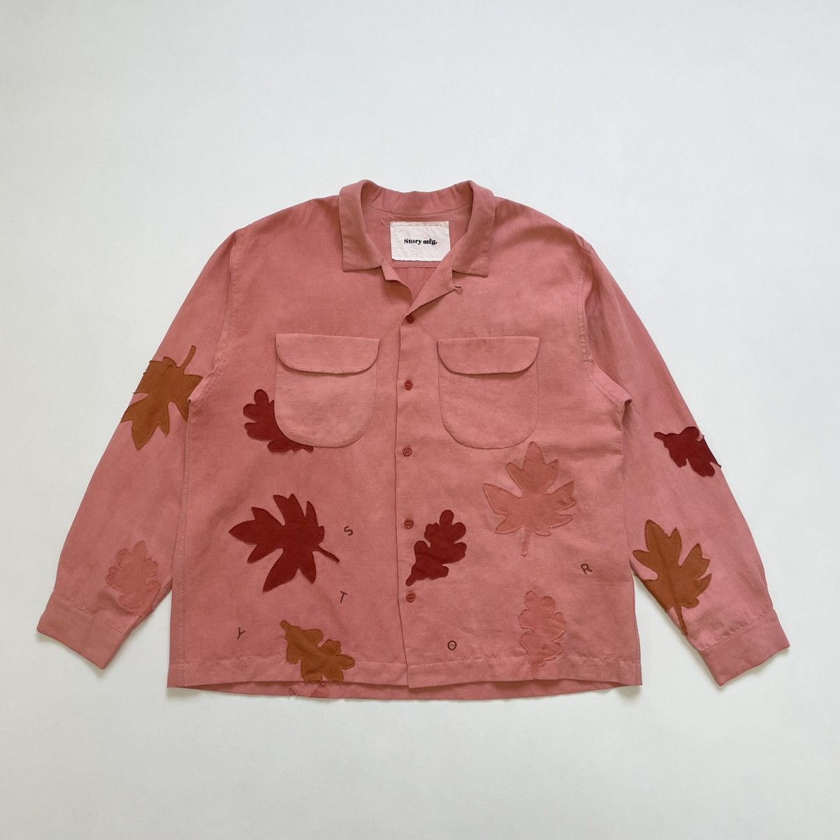 Story Mfg. Pink Linen ‘Leaf Patch Details’ Shirt Size US M / EU 48-50 / 2 - 1 Thumbnail