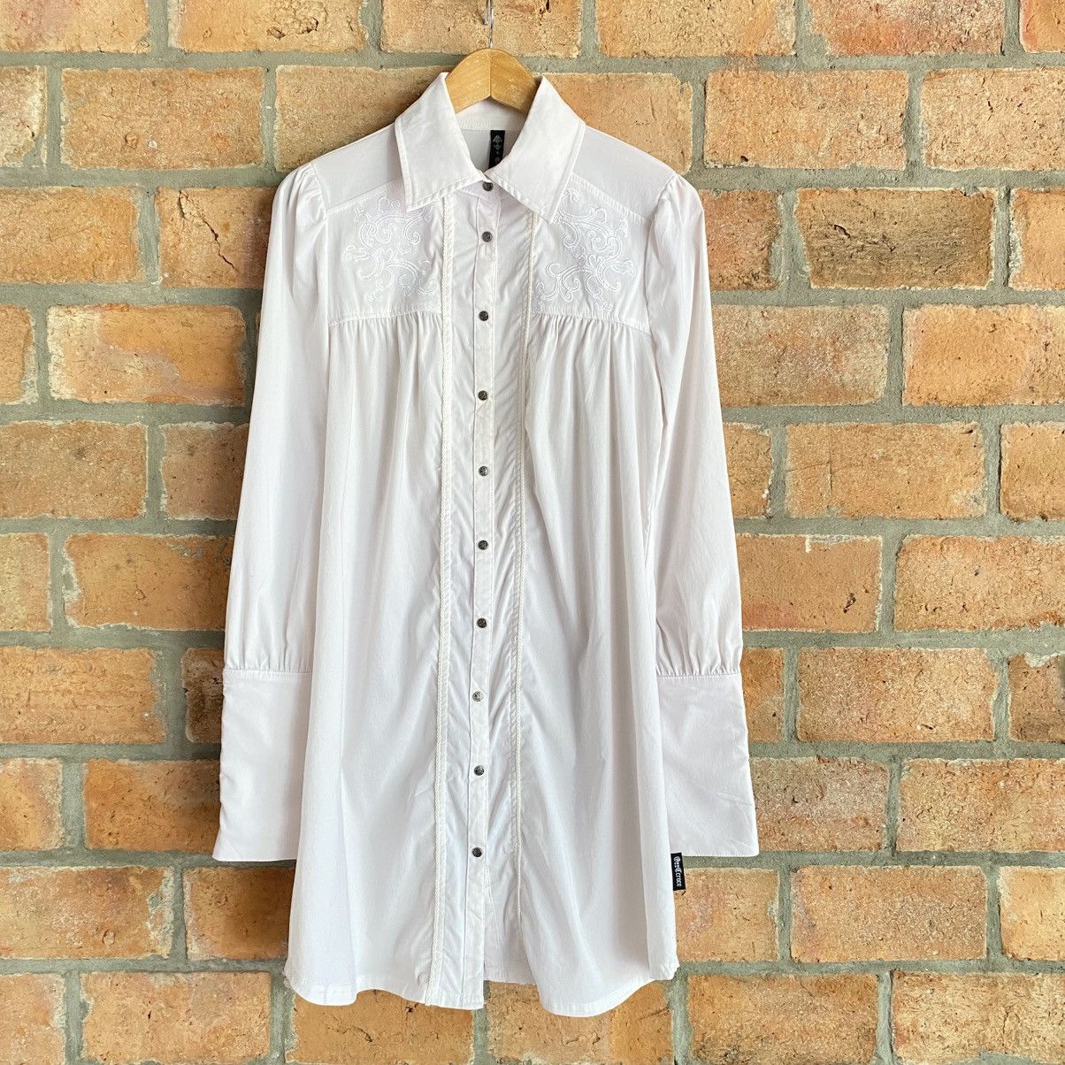 Japanese Brand Ozz Croce Y2K Punk White Embroidered Long Dress Shirt Size M / US 6-8 / IT 42-44 - 1 Thumbnail