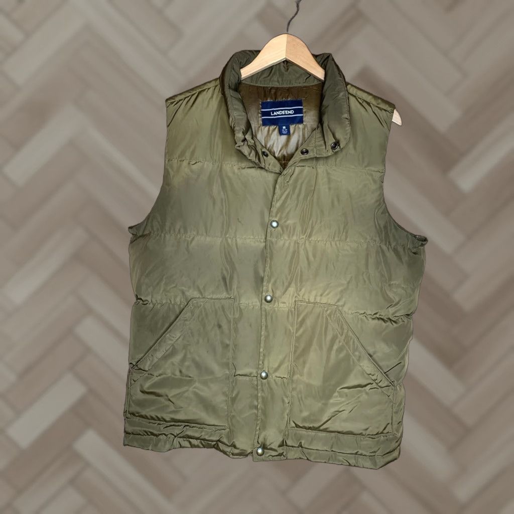 Lands' End VINTAGE Lands' End Women's Down Feather Puffy Vest Medium Brown Snap Front Collared Zip? No—Sn ap Front Puffy Vest Size M / US 6-8 / IT 42-44 - 1 Thumbnail