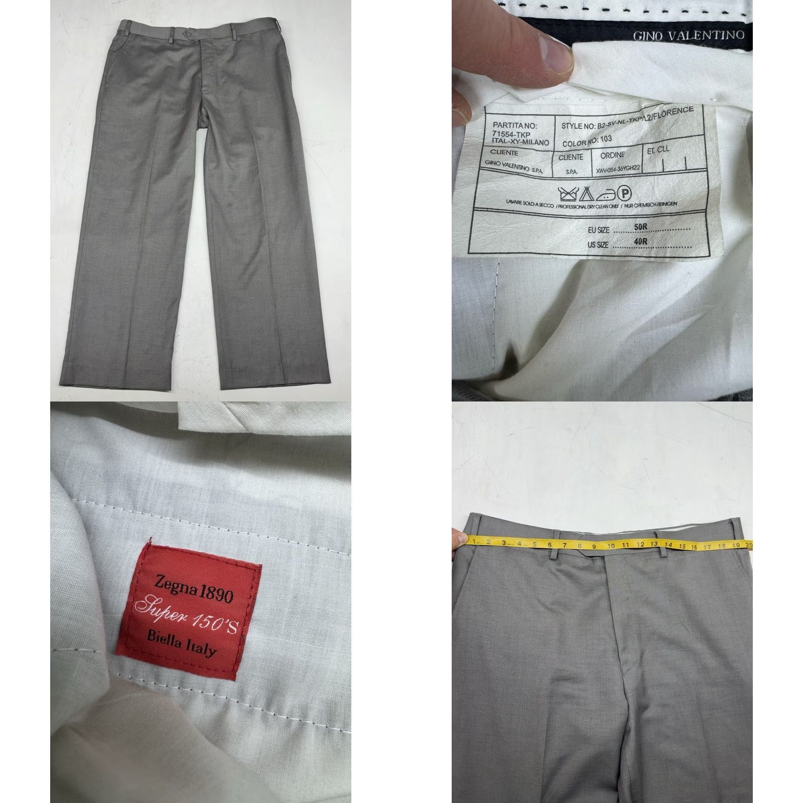 Valentino Gino Valentino Zegna Suit Gray Herringbone Silk Wool 2 Piece Mens 46R Regular Notch Lapel 2-Button Front Classic Linen? Size 46R - 9 Thumbnail