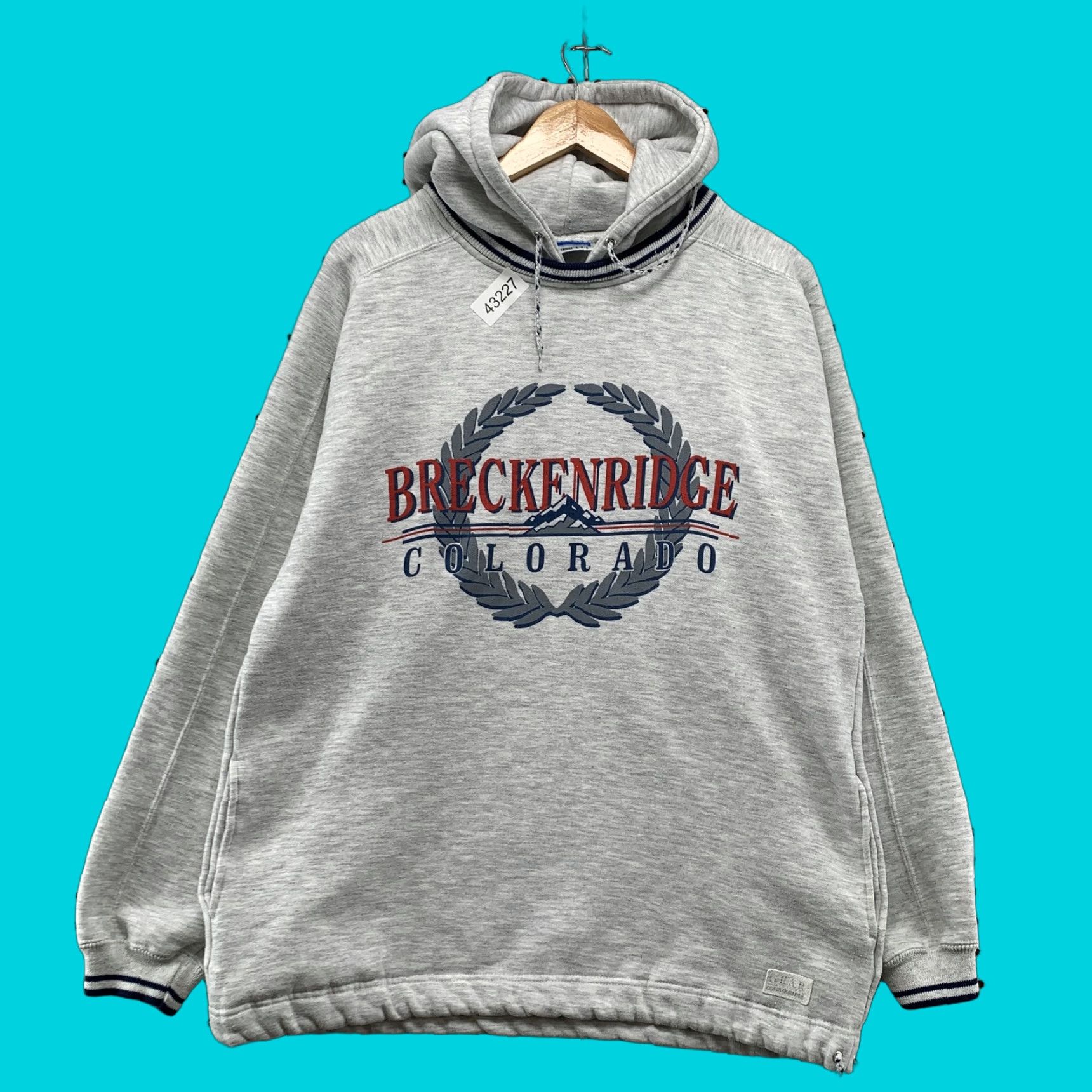 VINTAGE Gear for Sports Hoodie Men L Gray 90s Breckenridge Colorado Pullover Hooded Sweatshirt