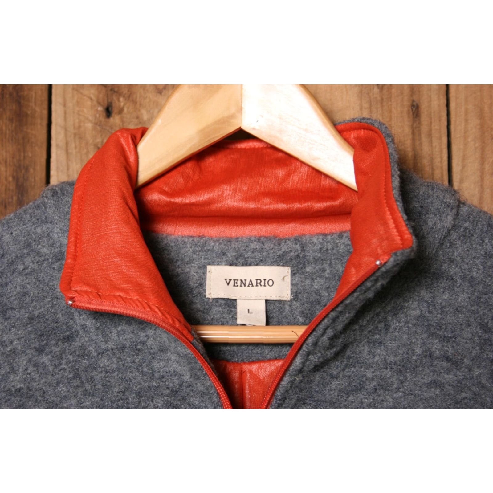 Vintage VINTAGE Venario Gray 100% Wool Jacket Womens L Orange Lining Zip Front Coat Jacket Wool Size L / US 10 / IT 46 - 3 Thumbnail