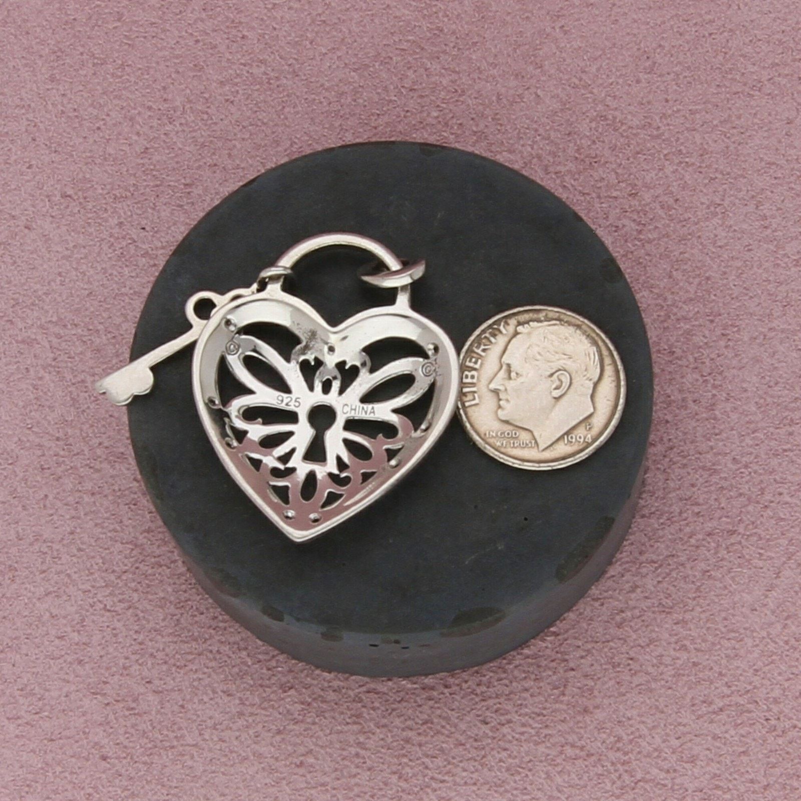 Sterling Silver sterling silver diamond accent heart padlock & key pendant Size ONE SIZE - 3 Thumbnail