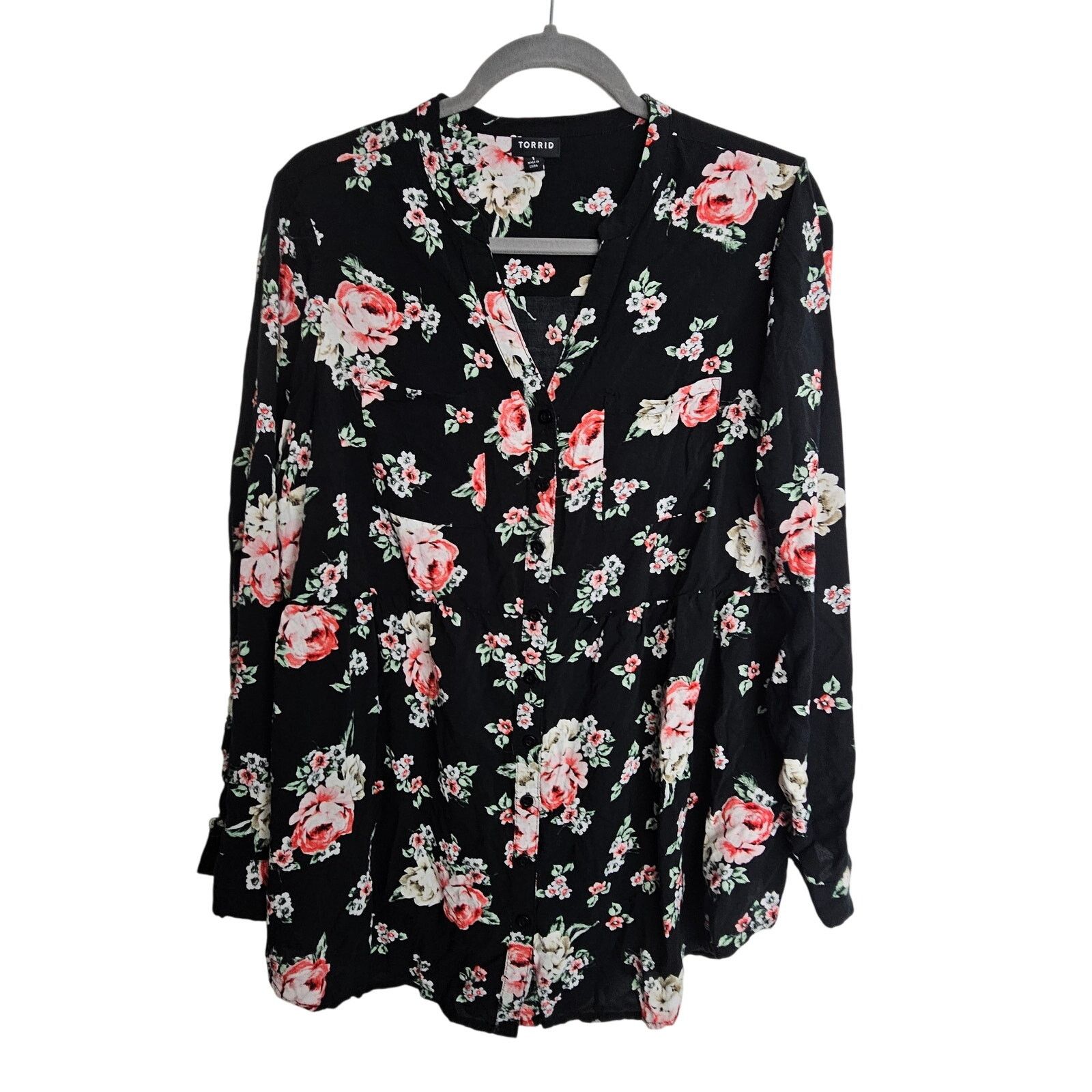 Corridor Torrid Long Sleeve Shirt Floral Black Button Front Shirt 1X Size XXL / US 16-18 / IT 52-54 - 1 Thumbnail