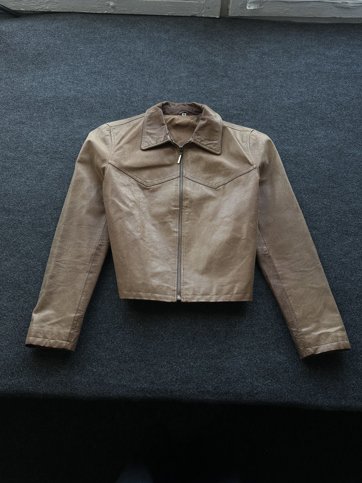 Other 🚨Y2K RICK OWENS TYPE DIRTY SLIM FIT ZIP LEATHER JACKET Size XS / US 0-2 / IT 36-38 - 1 Thumbnail