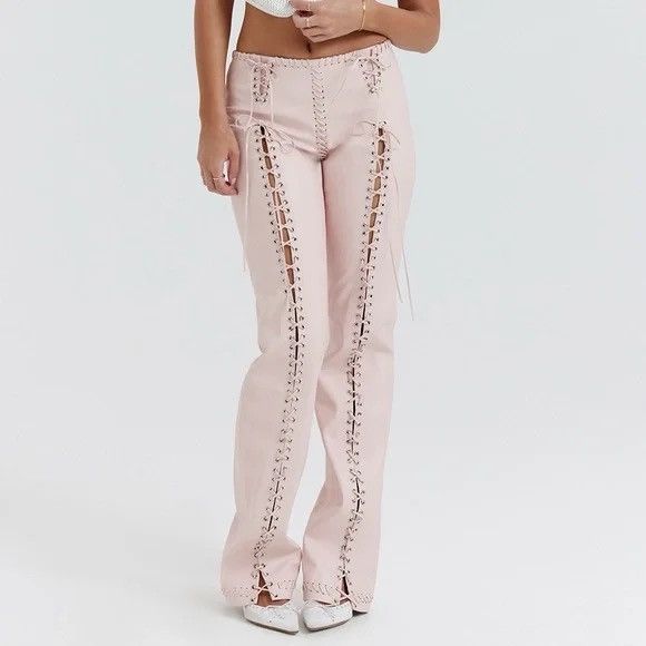 House of CB Tie Up Leather Pants Size 26" / US 2 / IT 38 - 1 Thumbnail