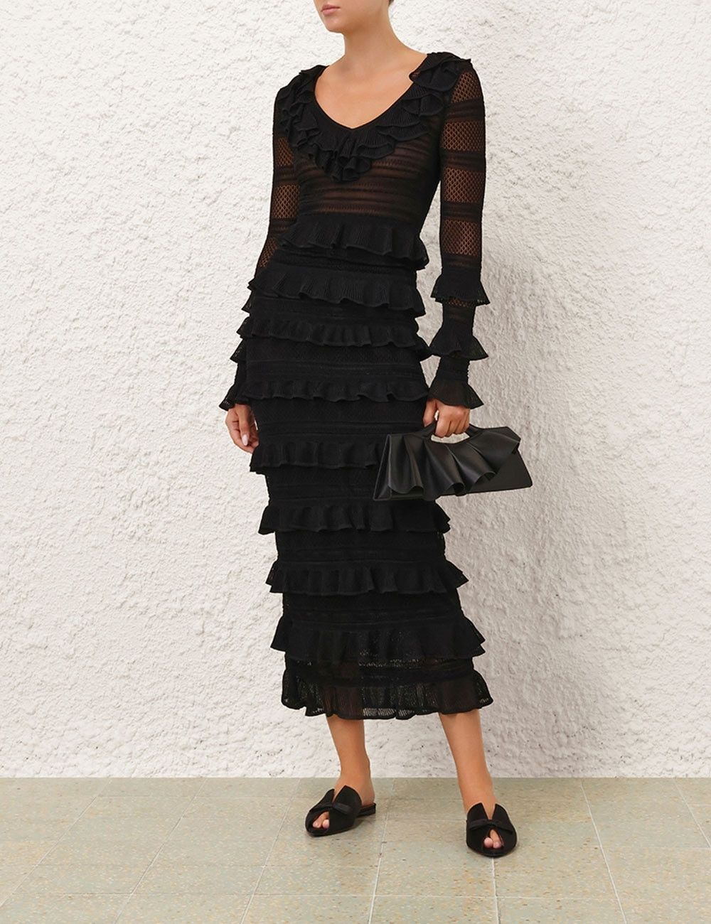 Zimmermann oc11z1025 Crush Frilled V-Neck Top in Black Size M / US 6-8 / IT 42-44 - 7 Thumbnail
