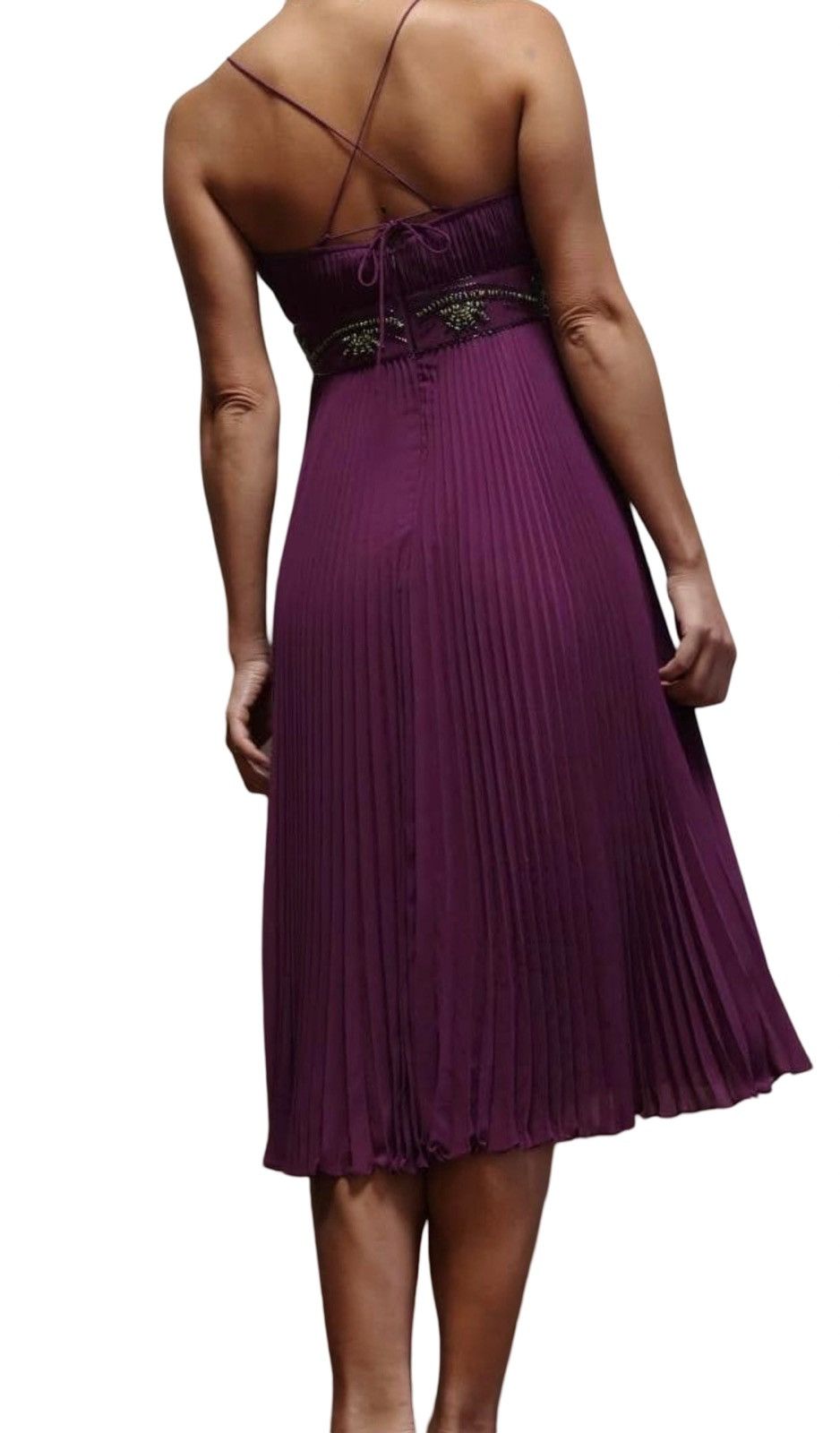 Betsey Johnson Betsey Johnson Evening Beaded Pleated Silk-Style Midi Dress Size XS / US 0-2 / IT 36-38 - 9 Thumbnail