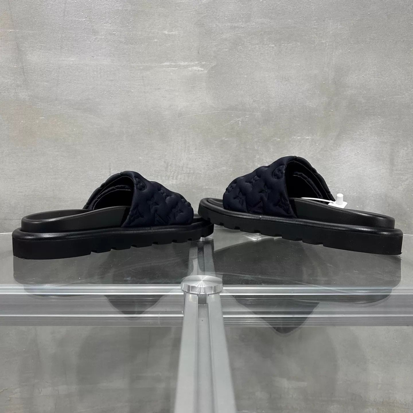 Louis Vuitton LV Black Embossed Allover Print Velcro Slippers UK3/37 Size US 6.5 / IT 36.5 - 5 Thumbnail
