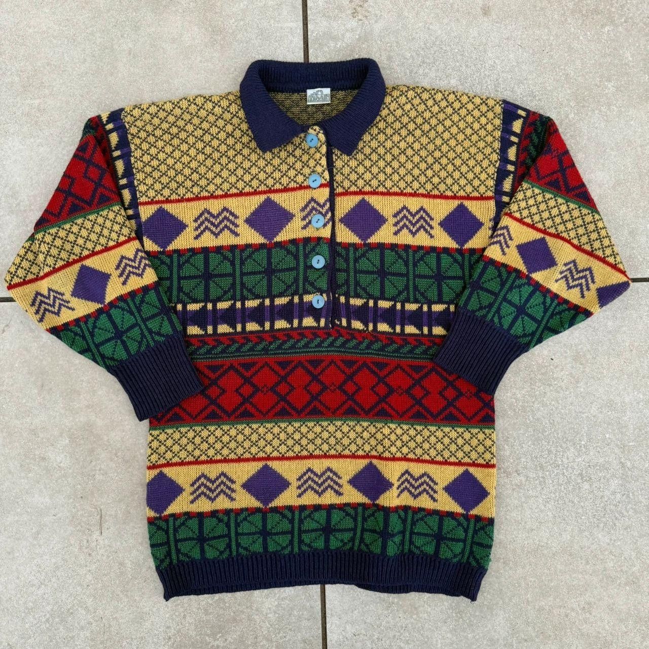 Vintage Vintage 90s Quarter Zip Jumper Made In Italy Wool Printed Size US M / EU 48-50 / 2 - 1 Thumbnail