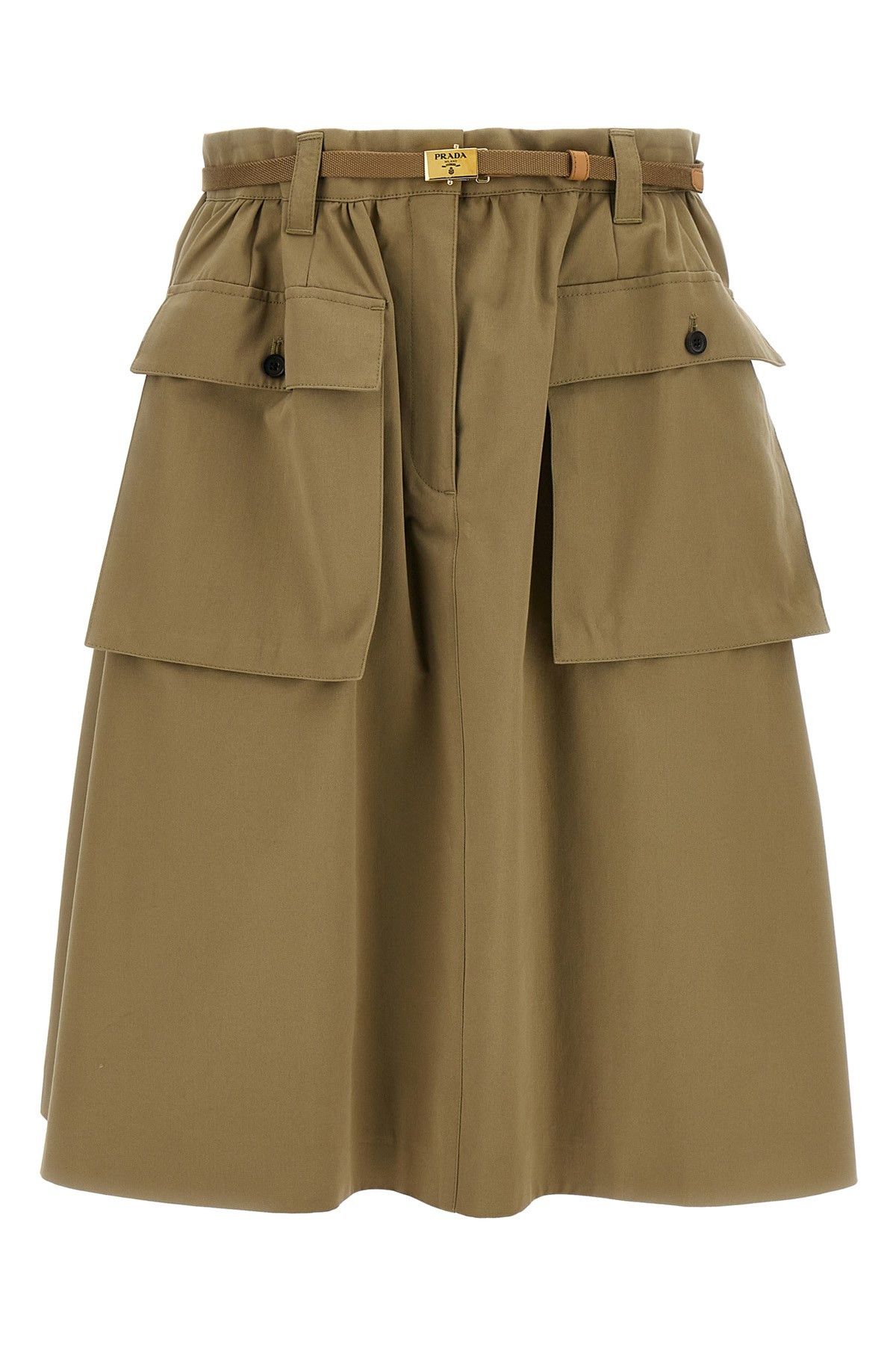 image of Prada Satin Cotton Midi Skirt in Green, Women's (Size 27)