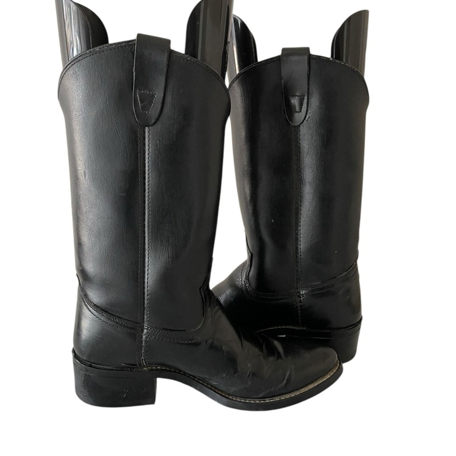 Justin Boots vintage Justin men's black leather roper boots, size 8 D Size US 8 / EU 41 - 4 Thumbnail