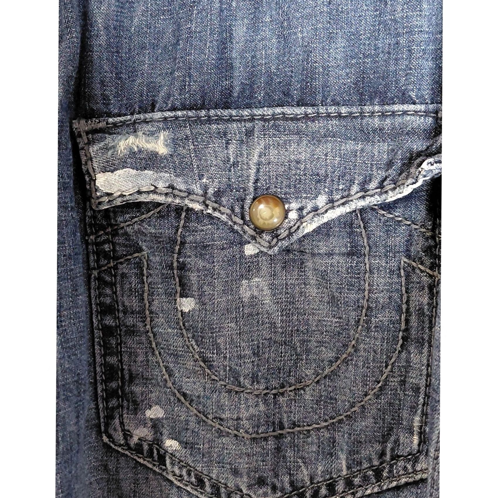 True Religion True Religion Denim Shirt Blue Solid Long Sleeve Men 3XL Size US XXL / EU 58 / 5 - 3 Thumbnail