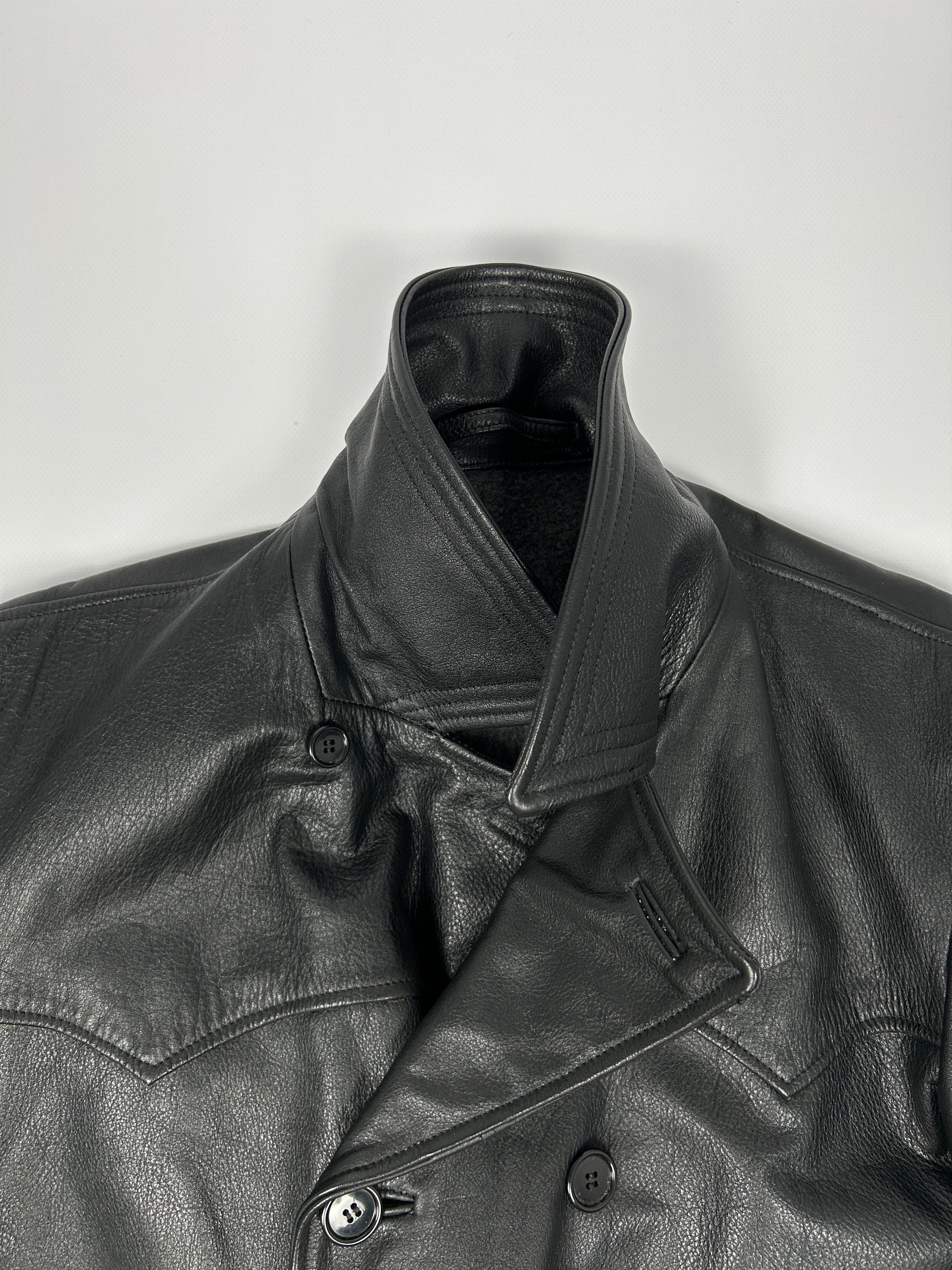 Genuine Leather Vintage black leather double breasted peacoat Size US L / EU 52-54 / 3 - 7 Thumbnail