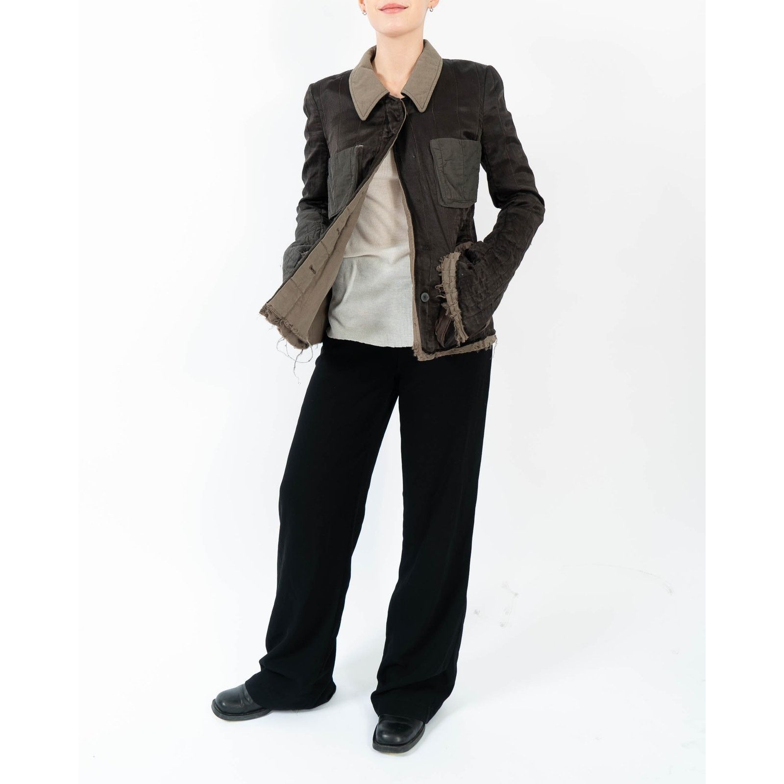 Haider Ackermann FW18 Distressed Workwear Jacket in Khaki Silk Satin Size S / US 4 / IT 40 - 7 Thumbnail