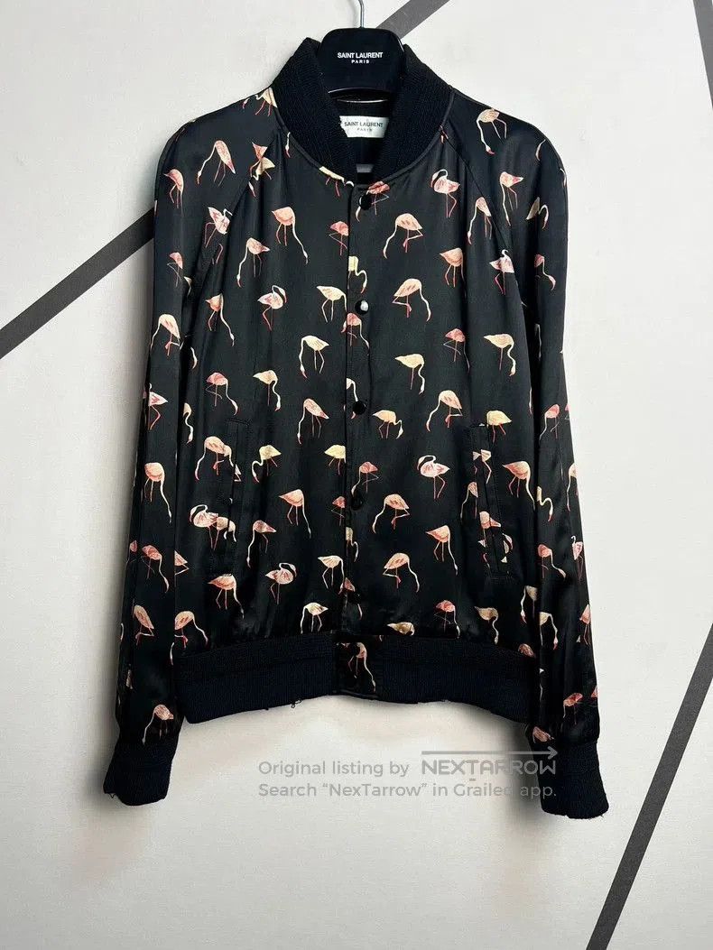 Saint Laurent Paris Saint Laurent Silk Flamingo Print Bomber Jacket. Size US S / EU 44-46 / 1 - 1 Thumbnail