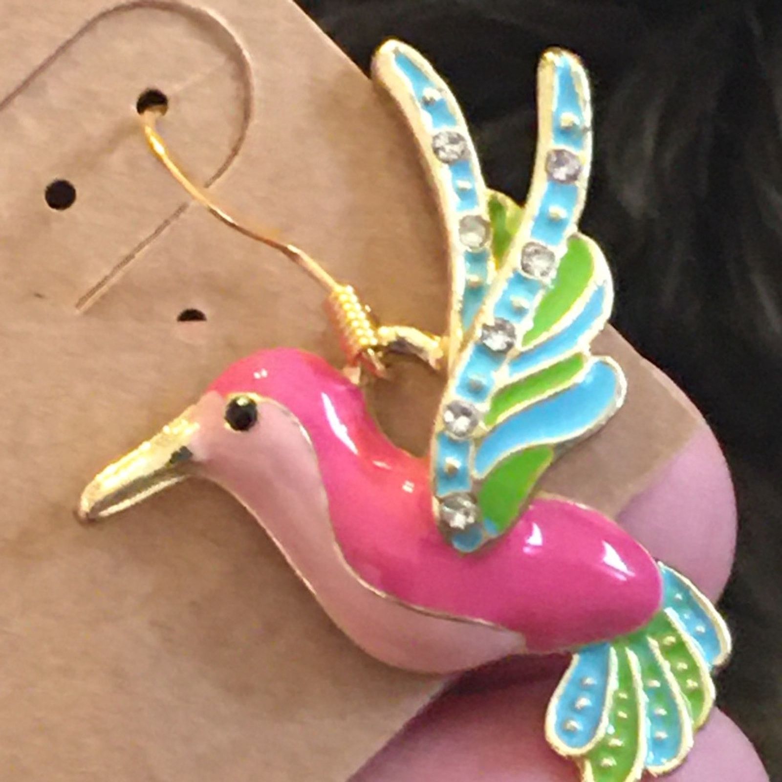 Jewelry Enamel rhinestone hummingbird fish hook earrings Size ONE SIZE - 3 Thumbnail