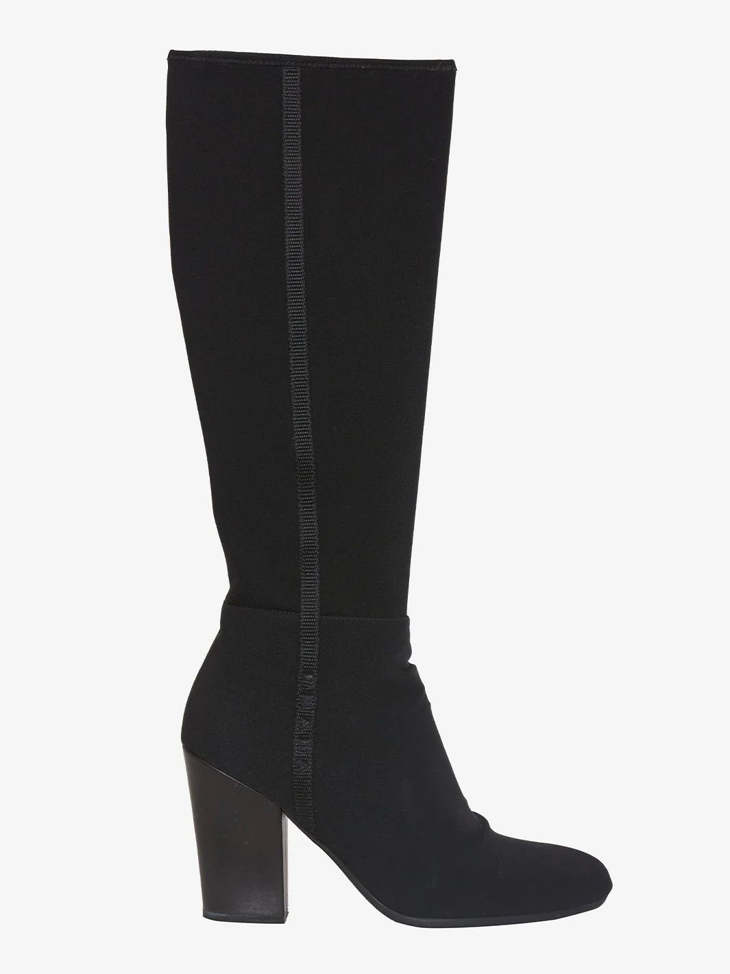 All Blacks x Prada Boots Neoprene Nylon Logo Tab Heels Zip Shoes 39.5 in Black, Women's