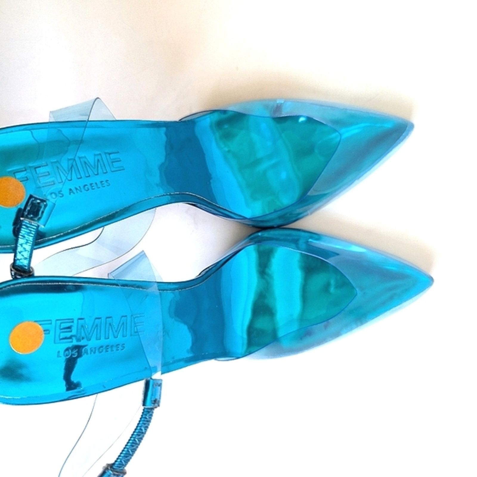 Homme + Femme La FEMME Los Angeles Transparent Blue PVC Ankle Strap Heel Pump Size US 8 / IT 38 - 12 Thumbnail
