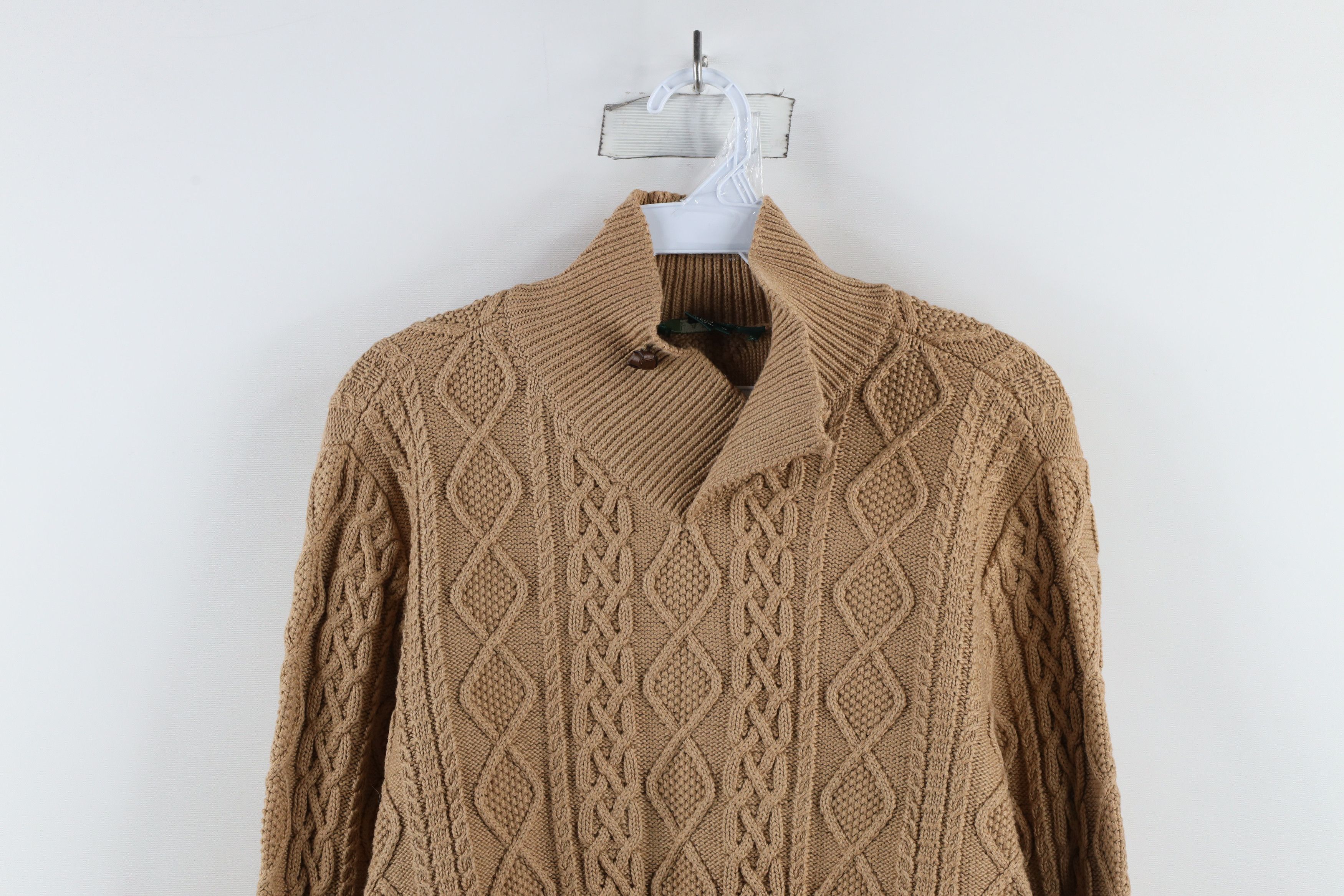 Ralph Lauren × Vintage Vintage 90s Ralph Lauren Fisherman Cable Knit Sweater Brown Size XL / US 12-14 / IT 48-50 - 2 Thumbnail