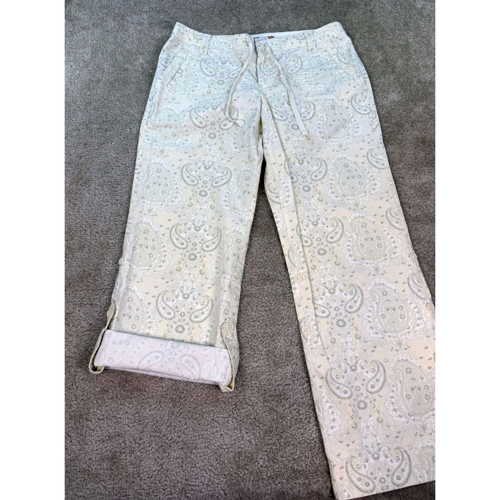 Old Navy Old Navy Women’s Pants Cotton Paisley Size 10 Boho Multicolor Regular Mid Rise Wide-Leg Dress Pants Knit Flat Front Zip Hook & Eye Drawstring Size 32" / US 10 / IT 46 - 3 Thumbnail
