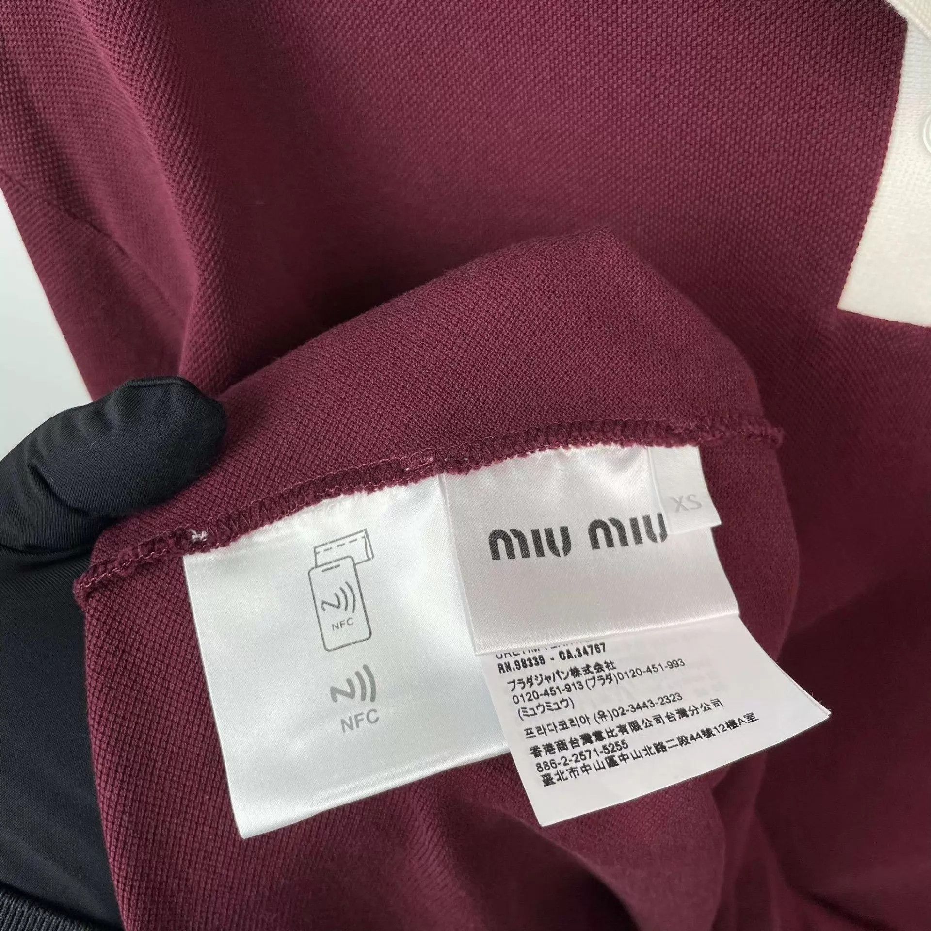 Miu Miu MIU MIU cotton long-sleeve POLO shirt burgundy XS Size XS / US 0-2 / IT 36-38 - 4 Thumbnail